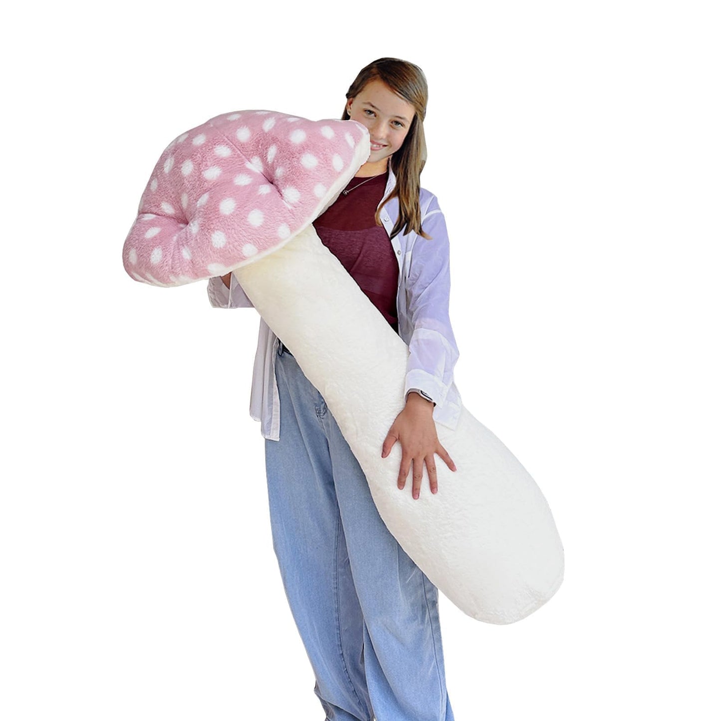 Hofun4U Mushroom Plush Pillow - 51 inch Mushroom Shaped Stuffed Long Pillow - Mushroom Stuffed Pillow - Christmas Birthday Sofa Home Decoration (Pink)