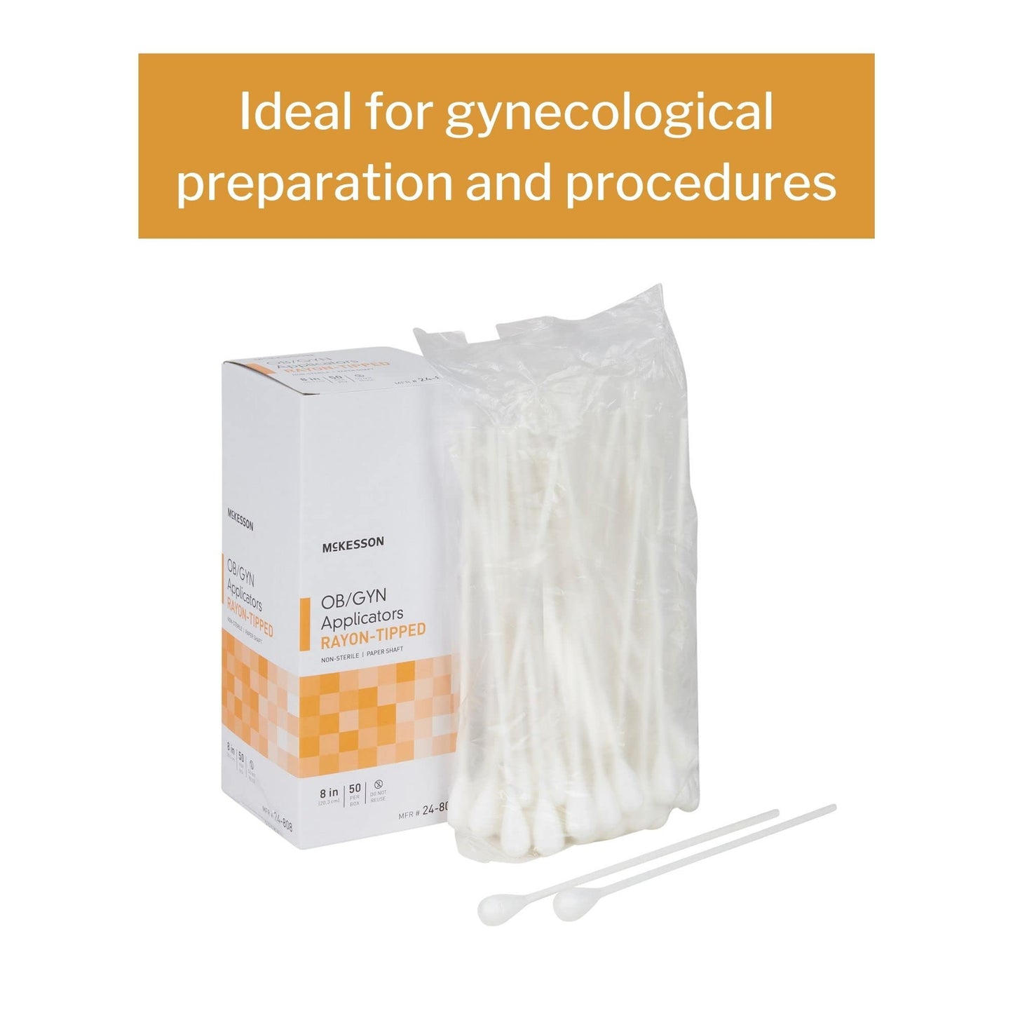 McKesson OB/GYN Applicators Rayon Tipped, Non-Sterile, 8 in, 50 Count, 10 Packs, 500 Total