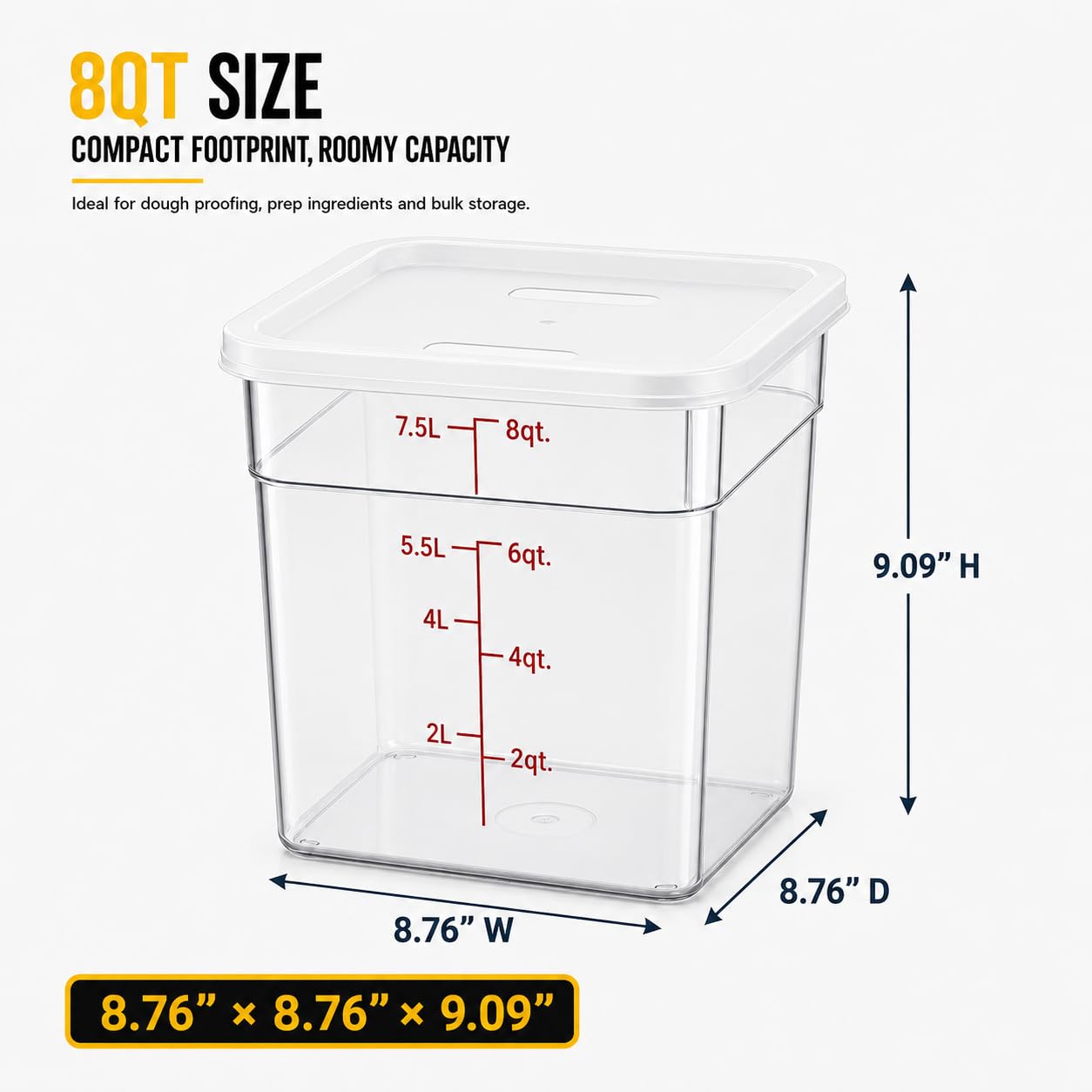 2 Pack 8Qt Clear Food Storage Containers with Lids – BPA-Free Stackable Kitchen Organizer for Pantry, Fruits, Vegetables, Meal Prep & Dough Proofing