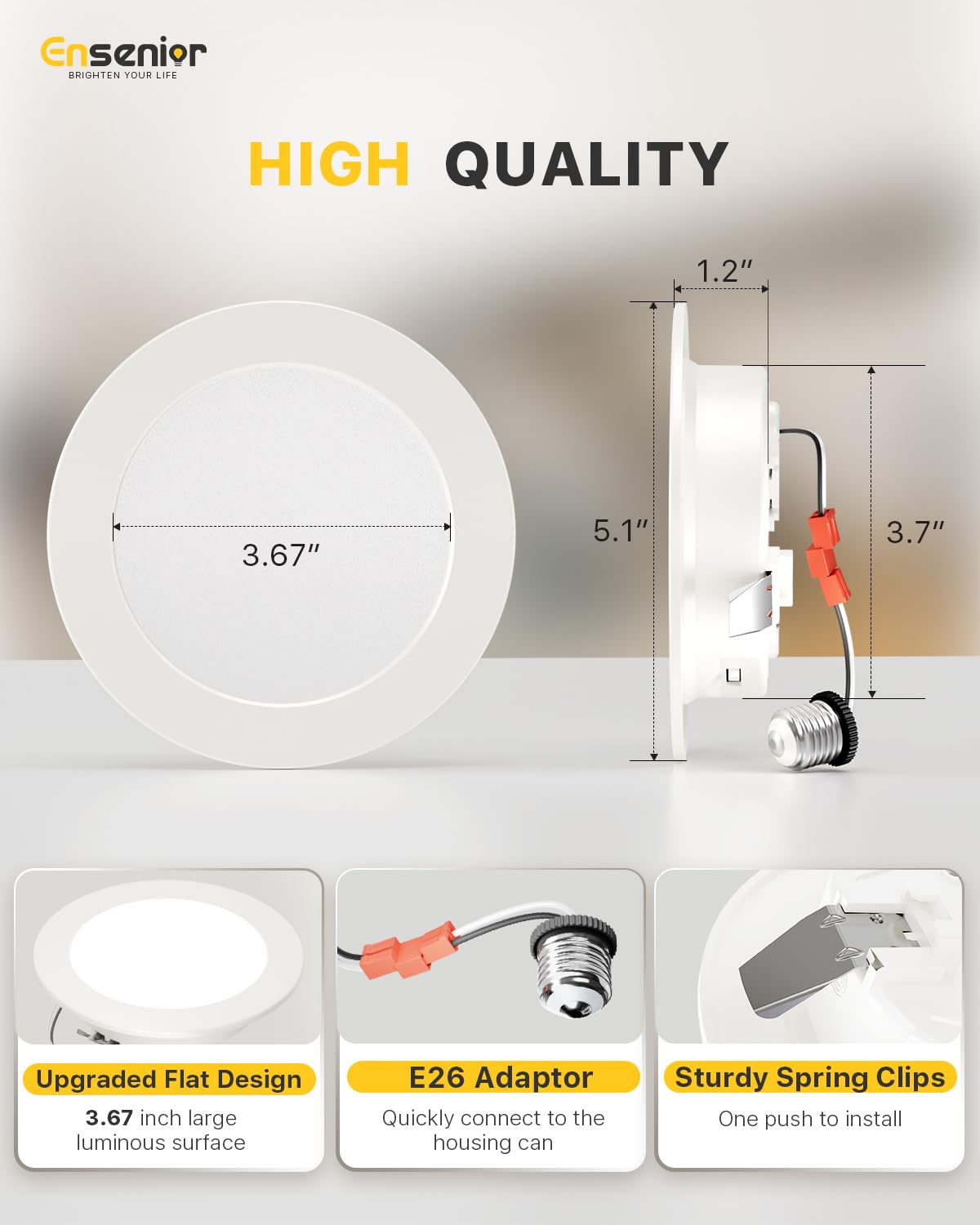 Ensenior 4 Inch LED Can Lights 24 Pack, Dimmable Retrofit Led Recessed Lighting, 5CCT Adjustable Color Temperature (2700K-5000K), 7W=77W 700LM, IC & Damp Rated, FCC