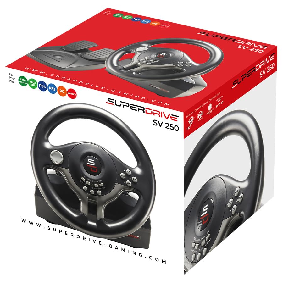 SUBSONIC Superdrive - SV250 Racing steering wheel with pedals and gearshift paddles for nintendo Switch - Ps4 - xbox Seie X/S, Xbox One - PC
