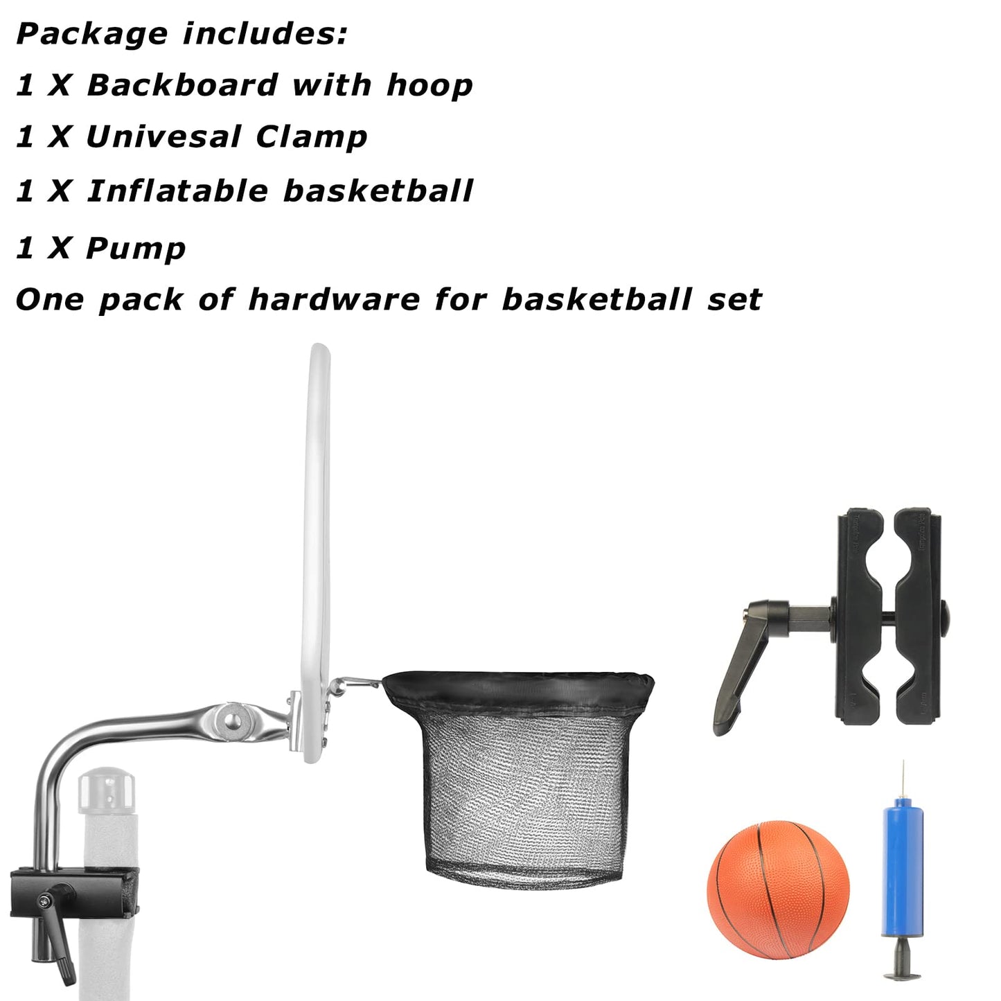 Trampoline Basketball Hoop with Mini Basketball Easy to Install Basketball Hoop for Trampoline Fit for Straight Pole and Curved Pole