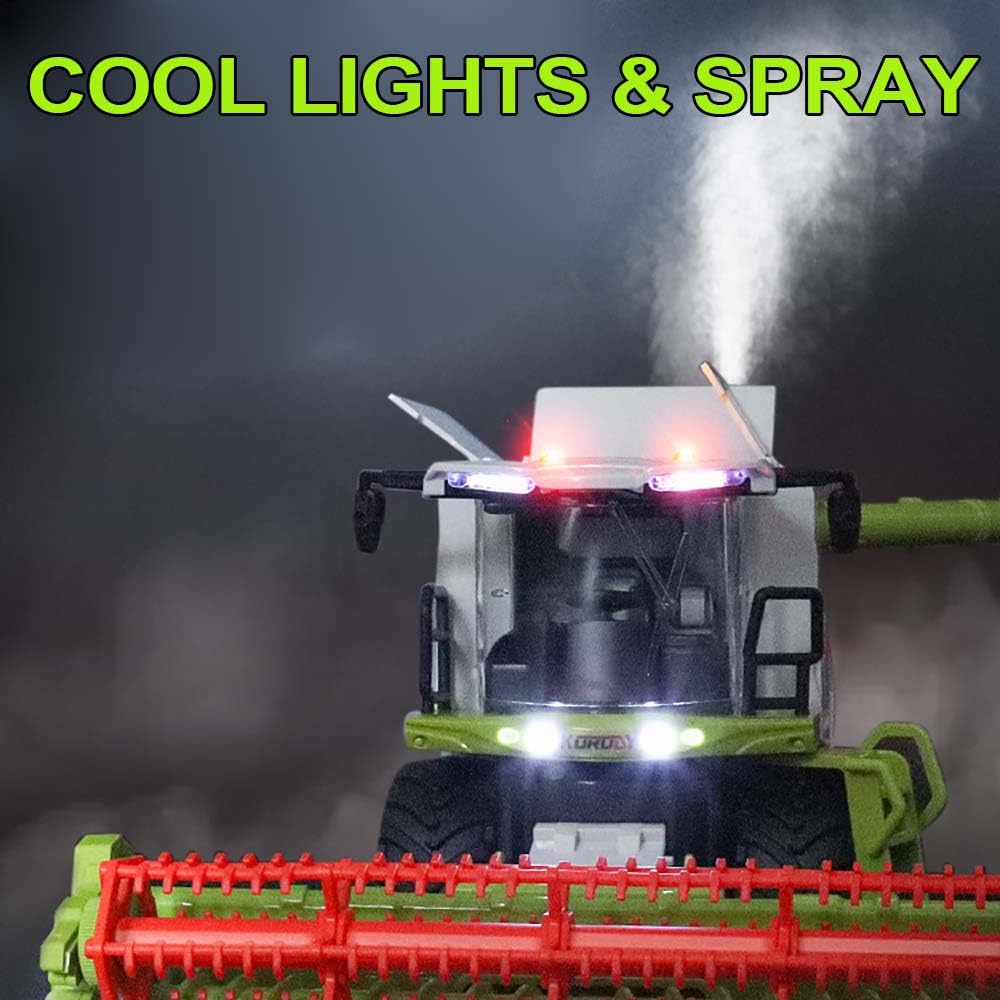 KNACKTOYZ RC Farm Tractor Toy for Kids, 2.4G Remote Control Combine Harvester Truck with Sounds, Lights & Spray, 1:24 High Simulation Toddlers Vehicle Toys, Christmas Birthday Gift for Boys Girls 3-8