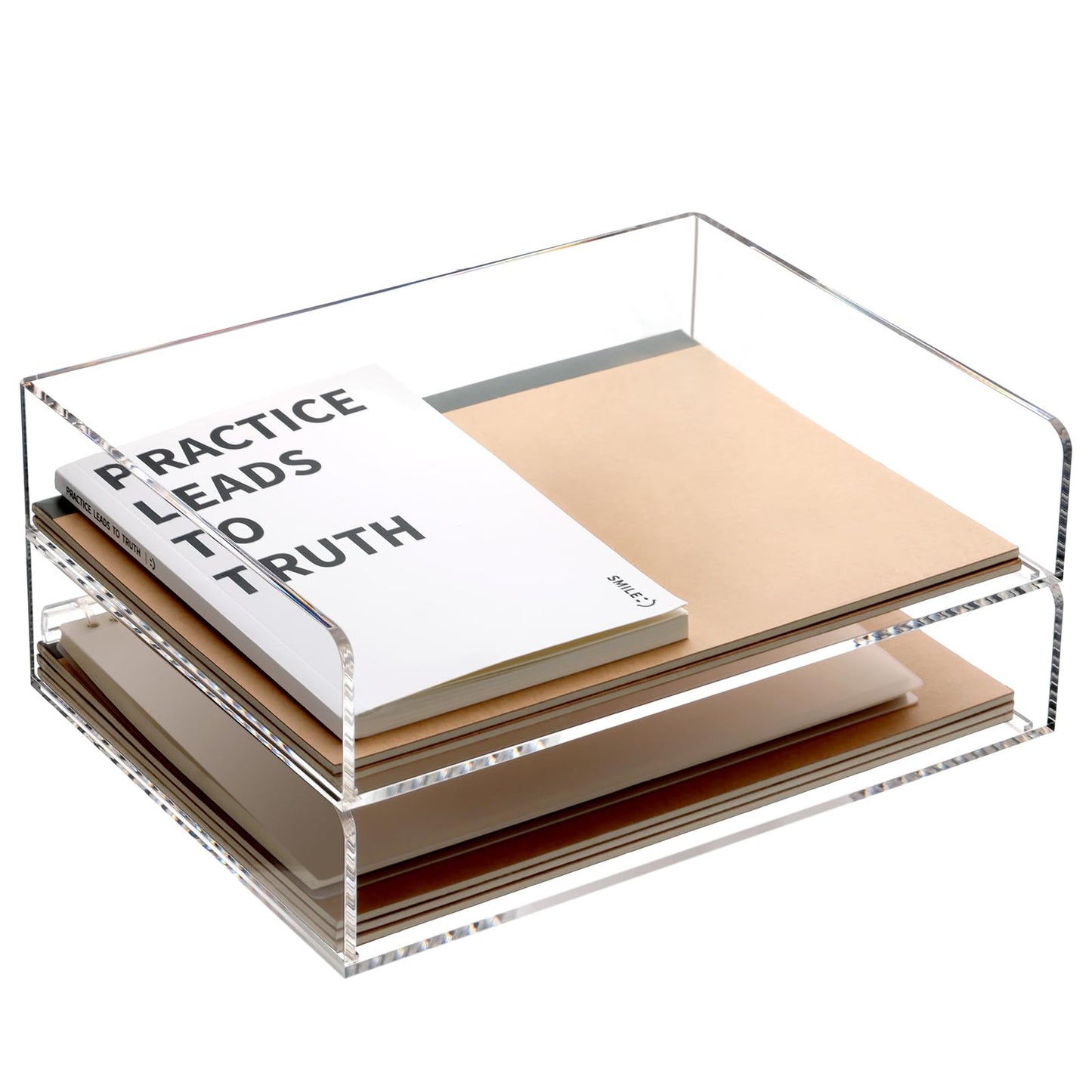 SANRUI Acrylic Paper Tray Organizer for Desk,Desk Organizers and Accessories,2 Pack Stackable Paper Organizer for Letter,Documents,Books,Magazines Crystal-Clear File Organizer