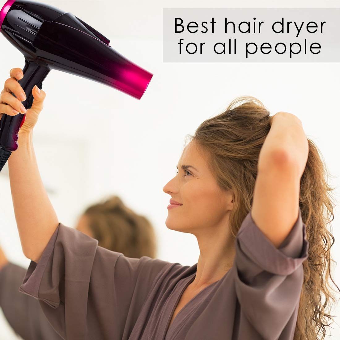 Mannice Hair Dryer, 3500 Watt Professional Salon Ionic Blow Dryer with AC Motor, 3 Heat Settings, 2 Speeds, Cool Shot Button, Tourmaline Ceramic, Concentrator & Diffuser Attachments, Purple, 110V