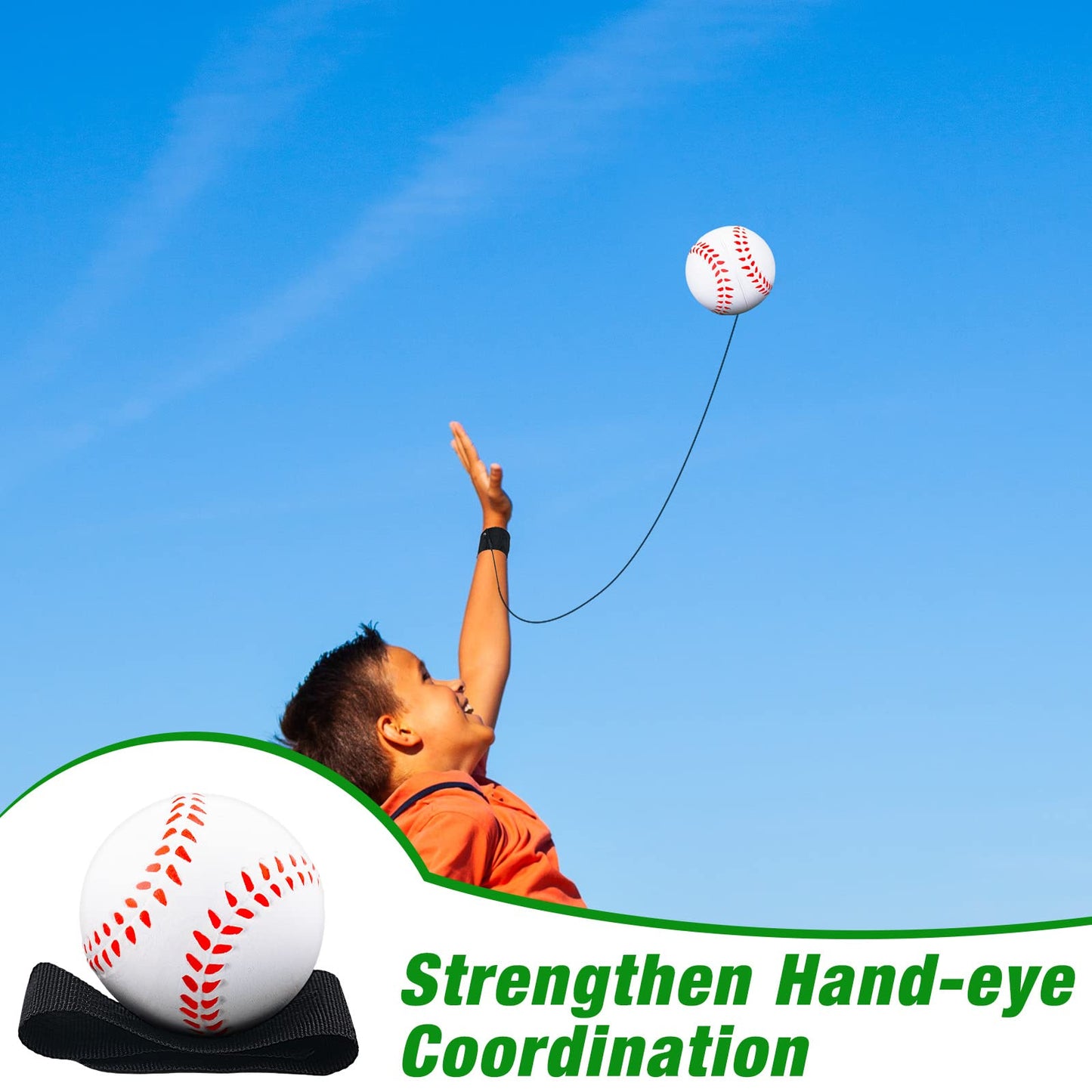 12 Pcs 2.36 Inch Sports Wrist Balls Baseball Ball Wristband Toys Rebound Ball Rubber Baseball Wrist Return Ball on a String for Wrist Exercise Nice Gift Party Favor Toy