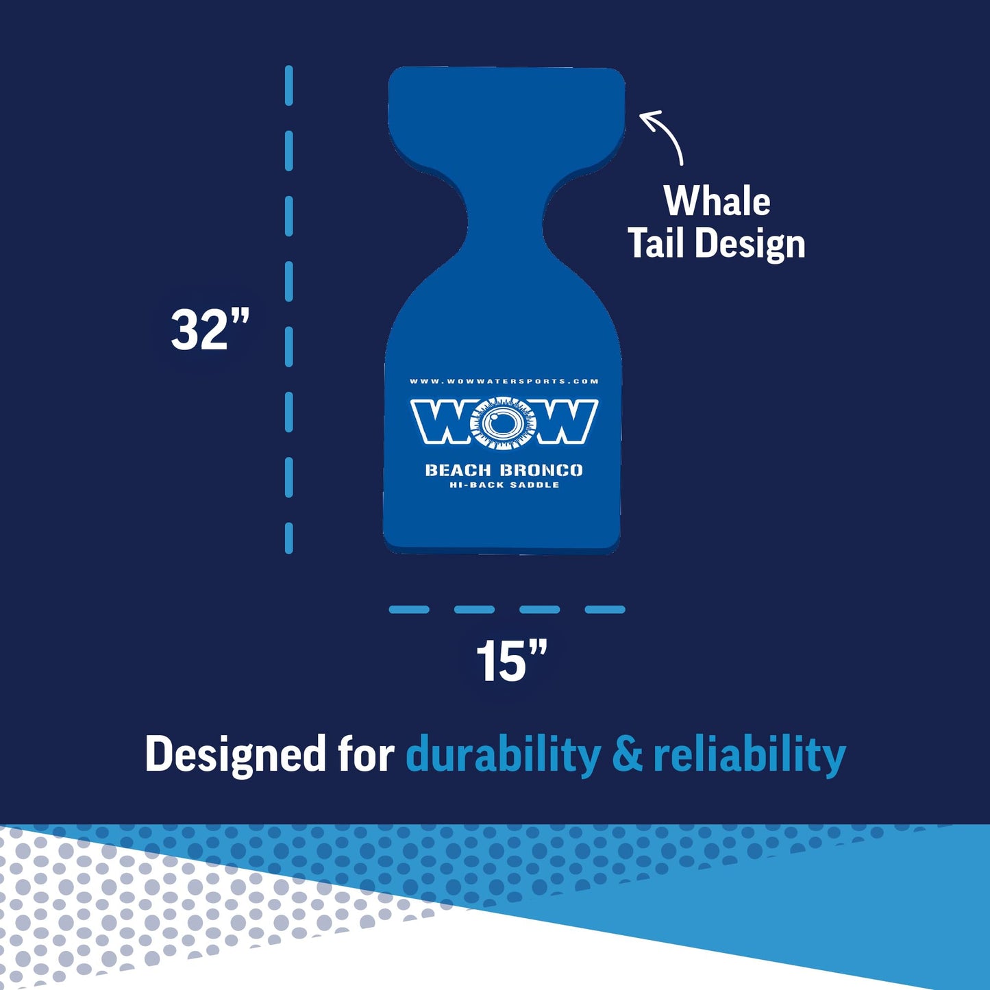WOW Sports - Foam Water Saddle Float for Kids & Adults - Blue High Back Design - 1 Person Pool Seat - Whale Tail - Pool Party Accessory