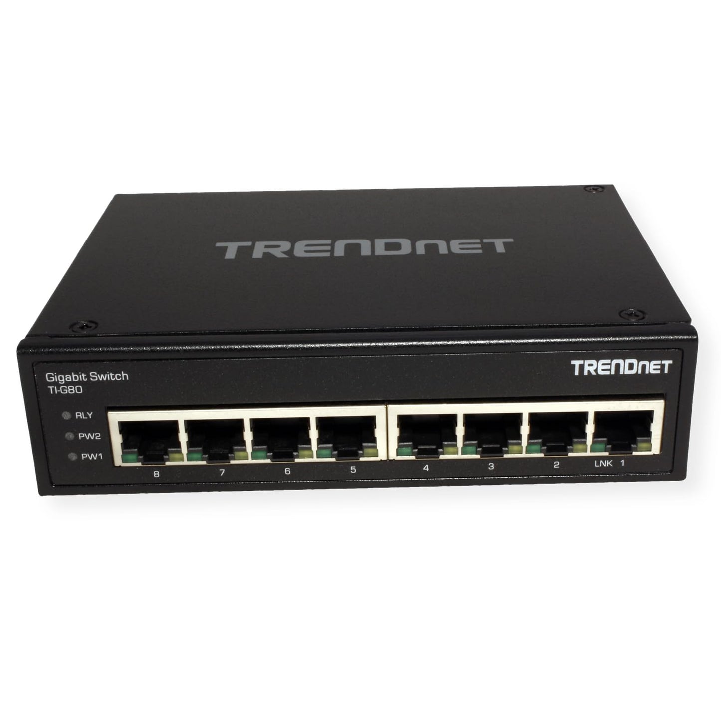 TRENDnet 8-Port Hardened Industrial Gigabit DIN-Rail Switch, TI-G80, 16 Gbps Switching Capacity, IP30 Rated, Ethernet Splitter, NDAA & TAA Compliant, Lifetime Protection, Black