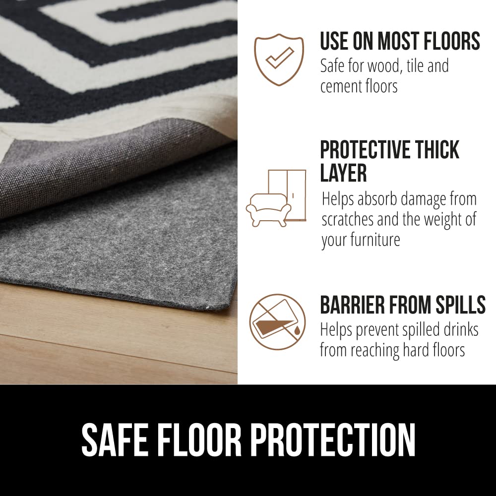 GORILLA GRIP Felt with Rubber Stay in Place Slip Resistant Rug Pad, 1/8 inch Thick, 3x5 FT Protective Padding Under Area Rugs, Cushioned Gripper Pads, Carpet Runners, Hardwood Floors Protection