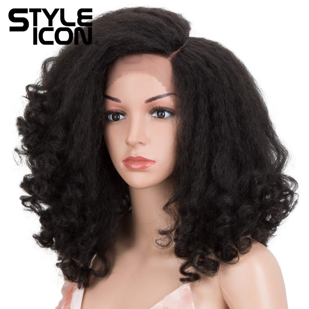 Style Icon 14" Afro Wigs Short Curly Wigs for Black Women Lace Front Side Part Synthetic Wigs (14 Inches, 1B)