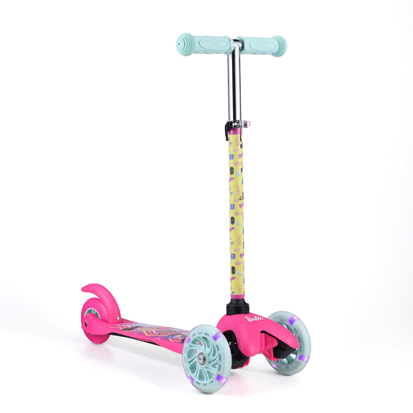 Barbie Self Balancing Kick Scooter with Light Up Wheels, Extra Wide Deck, 3 Wheel Platform, Foot Activated Brake, 75 lbs Limit, Kids & Toddlers Girls or Boys, for Ages 3 and Up