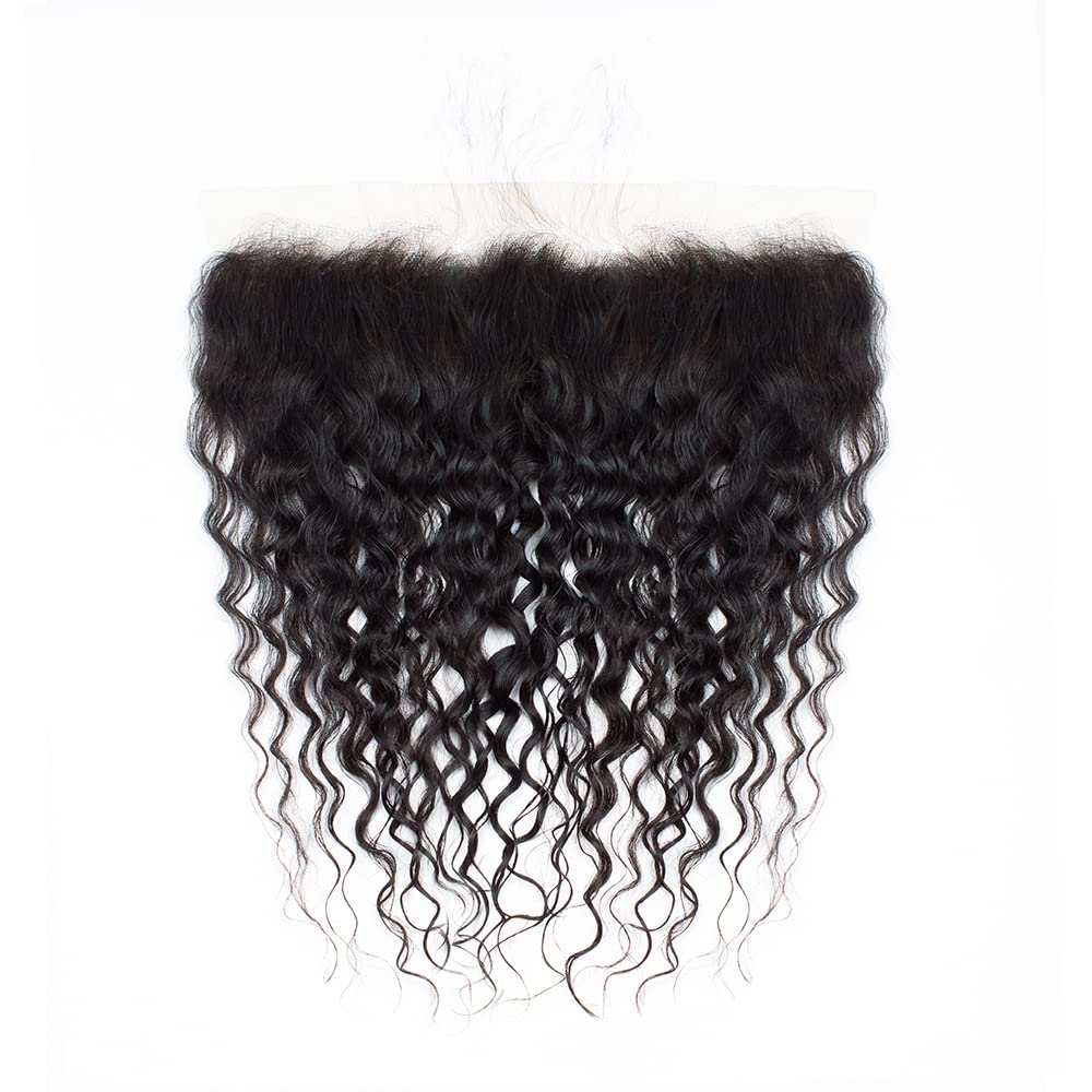 Lace Frontal Closure 13x4 Ear to Ear HD Transparent Lace Frontal Water Wave Brazilian Virgin Human Hair Extensions Frontal Bleached Knots Pre Plucked With Baby Hair Natural Color 18 Inch