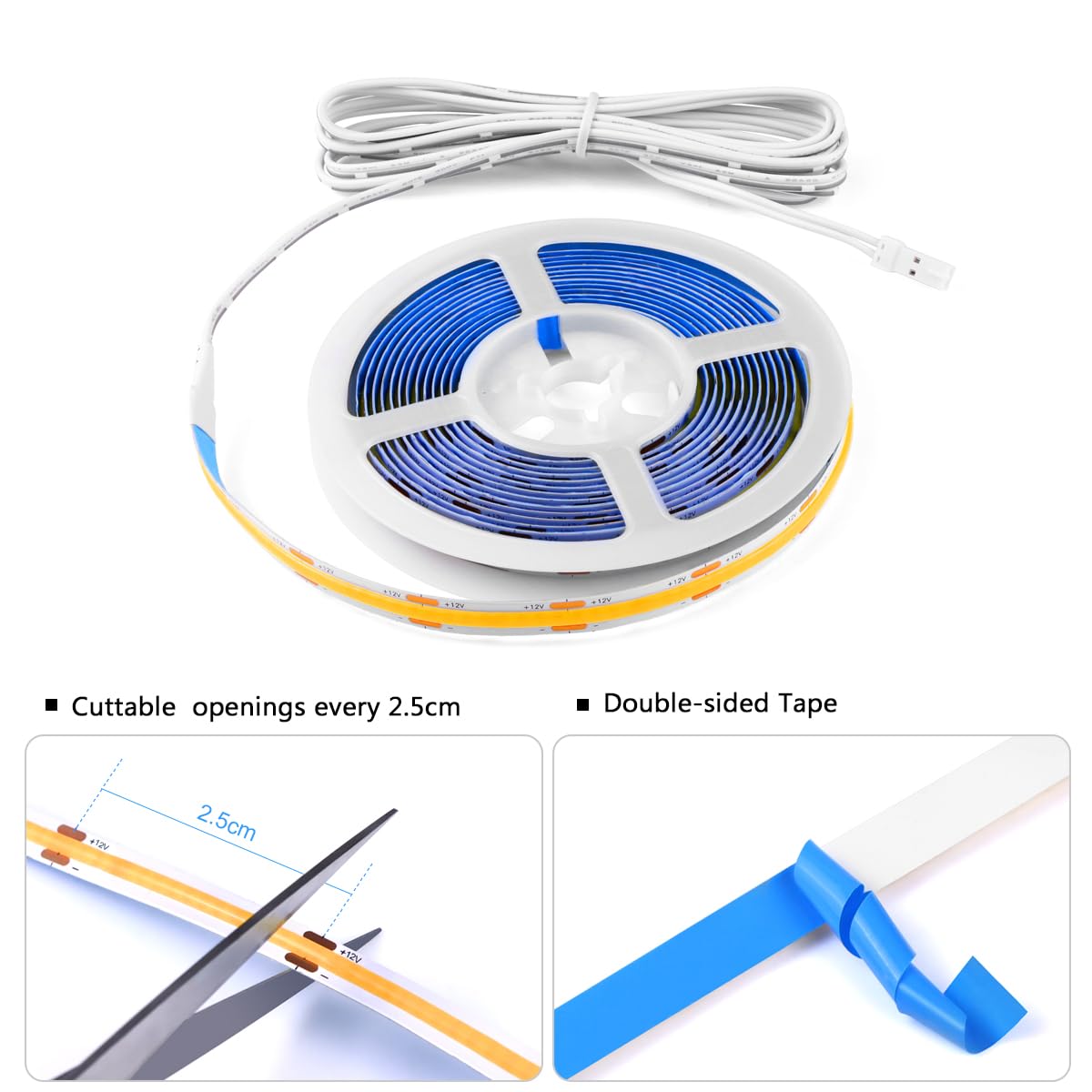 CHNMALITAI COB LED Strip Lights 12V Penetrable Wood Touch Dimmable LED Under Cabinet Light Kit with 60W Adapter 2M/6.56FT Flexible COB LED Strip for DIY Kitchen,Cabinet,Counter,Shelf,Showcase Decor