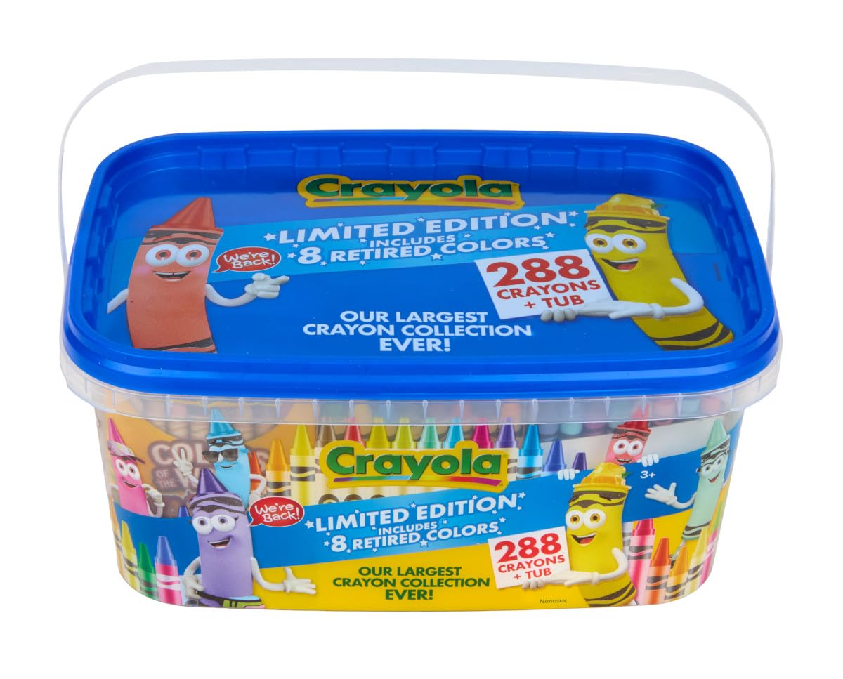 Crayola Crayon Tub (288ct), Bulk Crayons for Kids, Limited Edition Crayon Colors, Classroom Art Supplies for Preschool & Kindergarten,