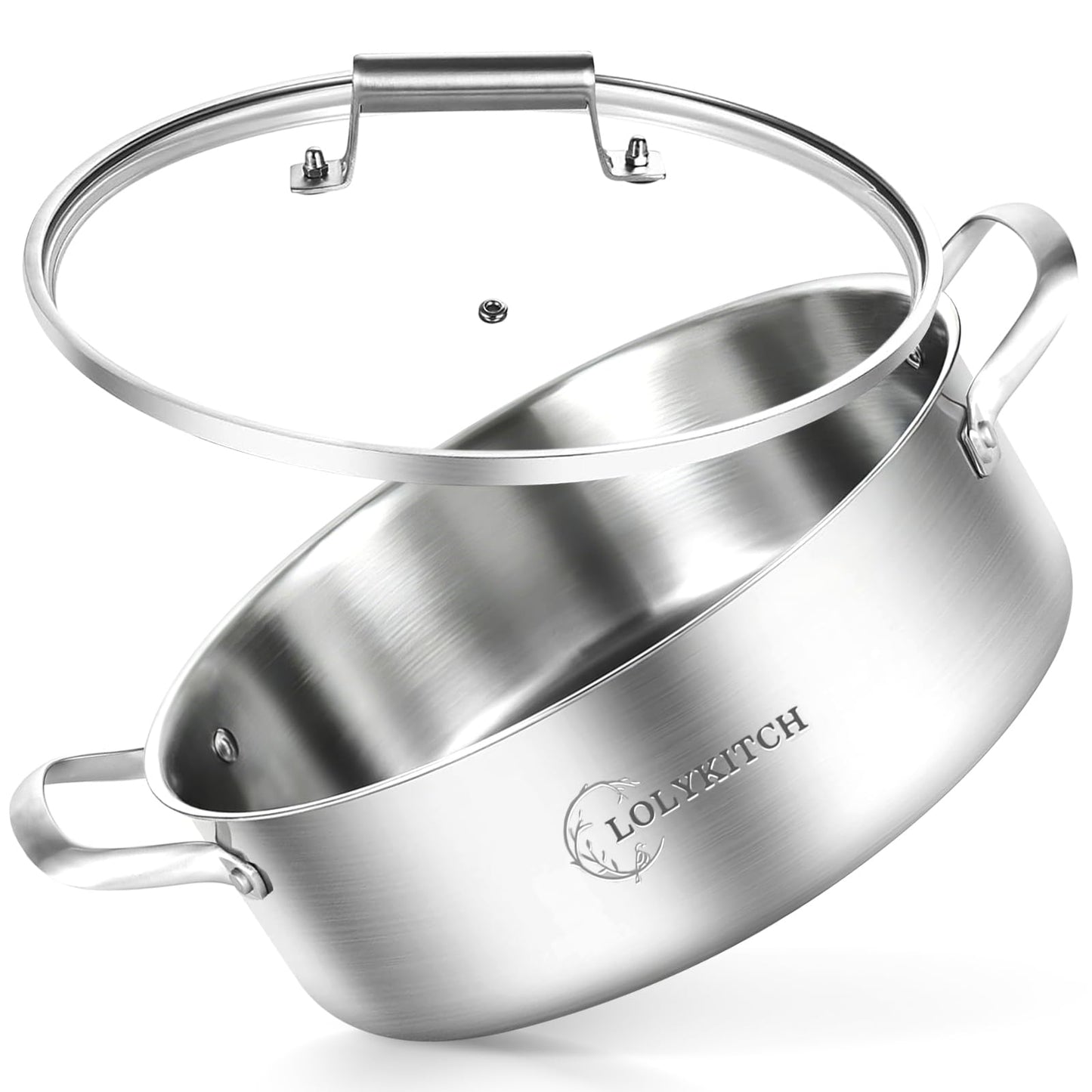 LOLYKITCH 8 Quart Stainless Steel Sauté Pan with Lid, Extra Large Deep Skillet, 13 Inch Triply Braiser Pot with Double Handles, Induction Jumbo Cooker for Family Meals, Oven Safe, 6-12 Servings