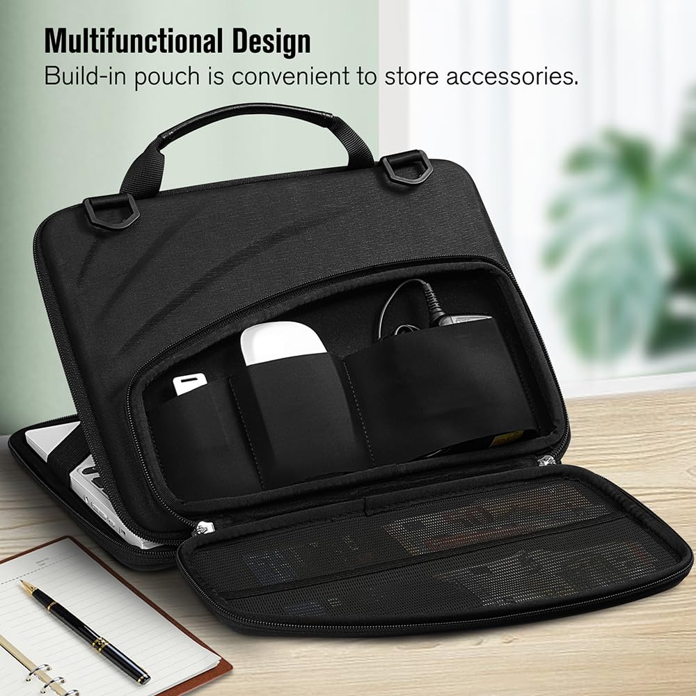 FINTIE 11-11.6 Inch Chromebook Sleeve Case - Protective Briefcase Shoulder Bag with Accessory Pouch for Up to 11.6" Laptop Notebook Ultrabook 13'' MacBook Neo, Black