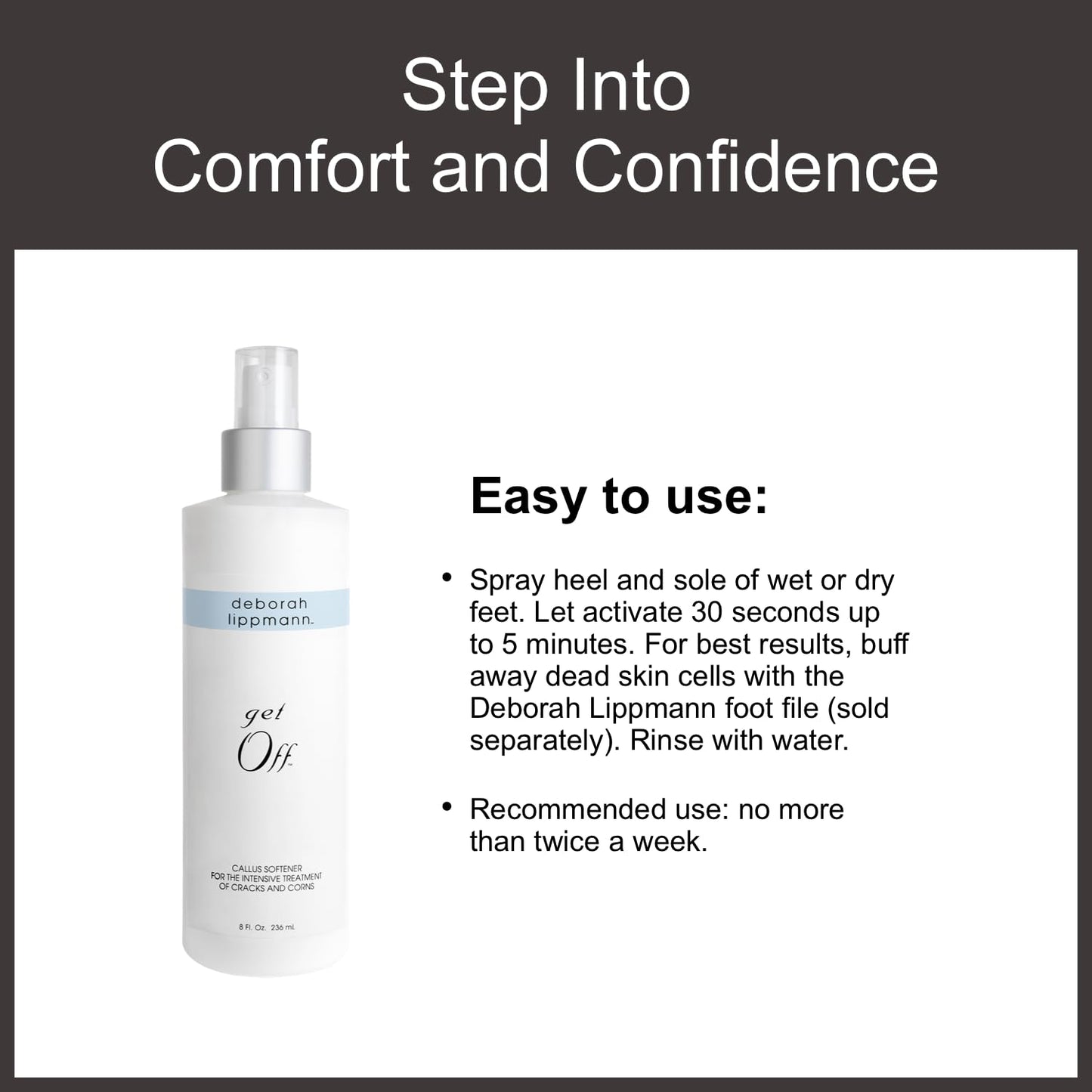 Deborah Lippmann Pro Size Foot Exfoliator Spray | Callus Softener for Dry Cracked Feet & Heels, Moisturizing Protective Barrier for Smooth Skin | 8 Fl. Oz.