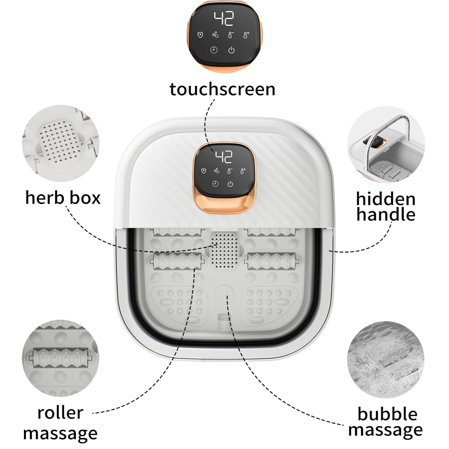 Collapsible Foot Spa with Heat, Touchscreen, Foldable Foot Bath Massager with Temperature Control, Foot Massage Rollers, Pedicure Foot Spa for Home, Office, Relaxation, Christmas gift for Men & Women