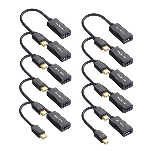 Anbear Mini DisplayPort to HDMI Adapter - Thunderbolt to HDMI Cable, Gold-Plated HDMI Adapter Compatible with MacBook Pro, MacBook Air, Mac Mini, Microsoft Surface Pro (10 Pack)