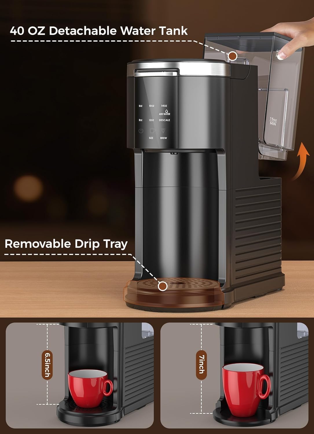 COWSAR Single Serve Coffee Maker, 2 in 1 Coffee Capsule & Ground Coffee Brewer, 40 Oz Removable Water Tank, 5 Brew Sizes 6-14 Oz, Self-cleaning Fast Heating Coffee Machine for Home Office