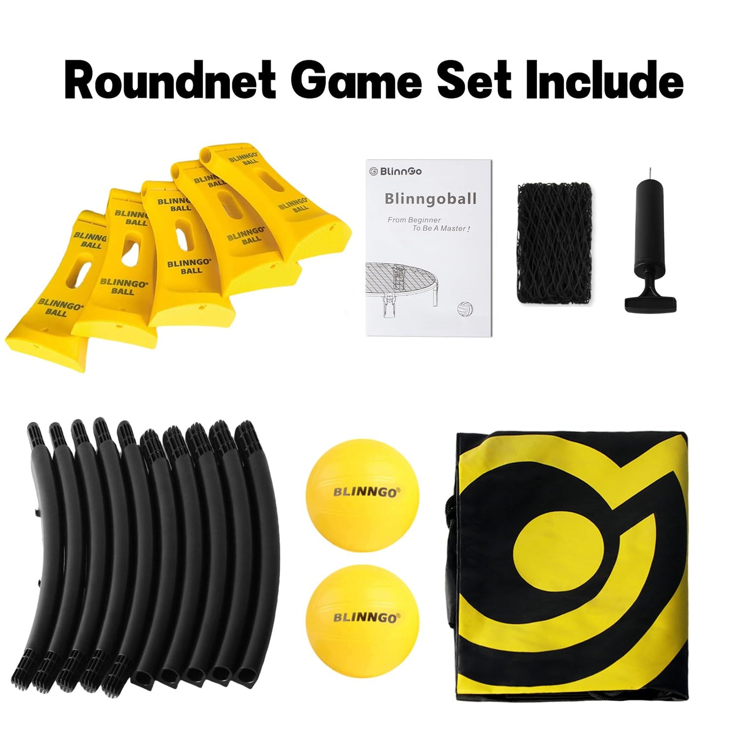 Roundnet Game Set, Daytime Beach Ball Game Set with 2 Balls and Patented Net, Lawn, Beach, Backyard Outdoor Game for Adults and Family