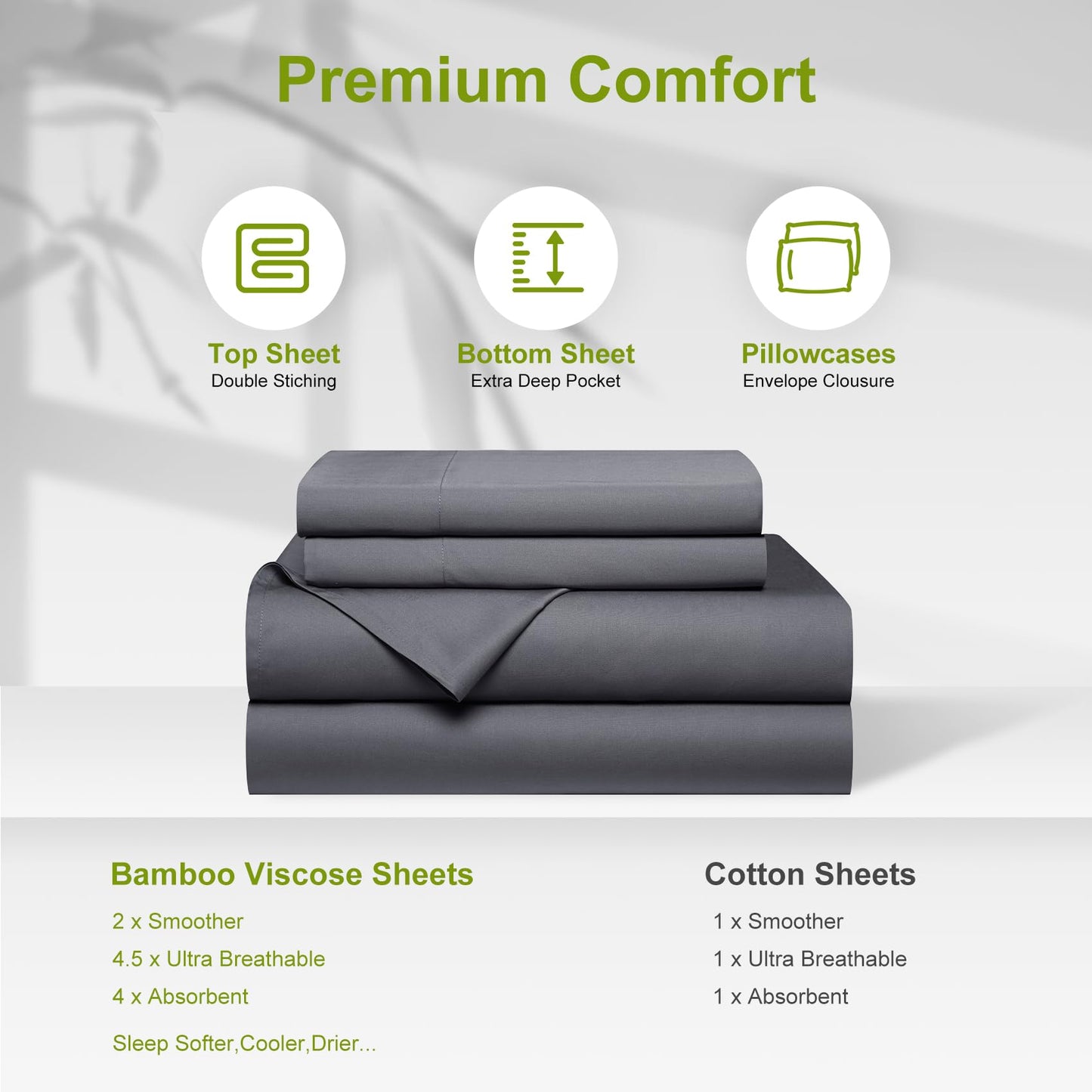 Ivellow Deep Pocket King Sheets, Rayon Derived from Bamboo, Extra Deep Pocket up to 18"-24", Hotel Luxury Cooling Sheets for King Size Bed, Silky Soft, Smooth, Breathable Bed Sheets Grey