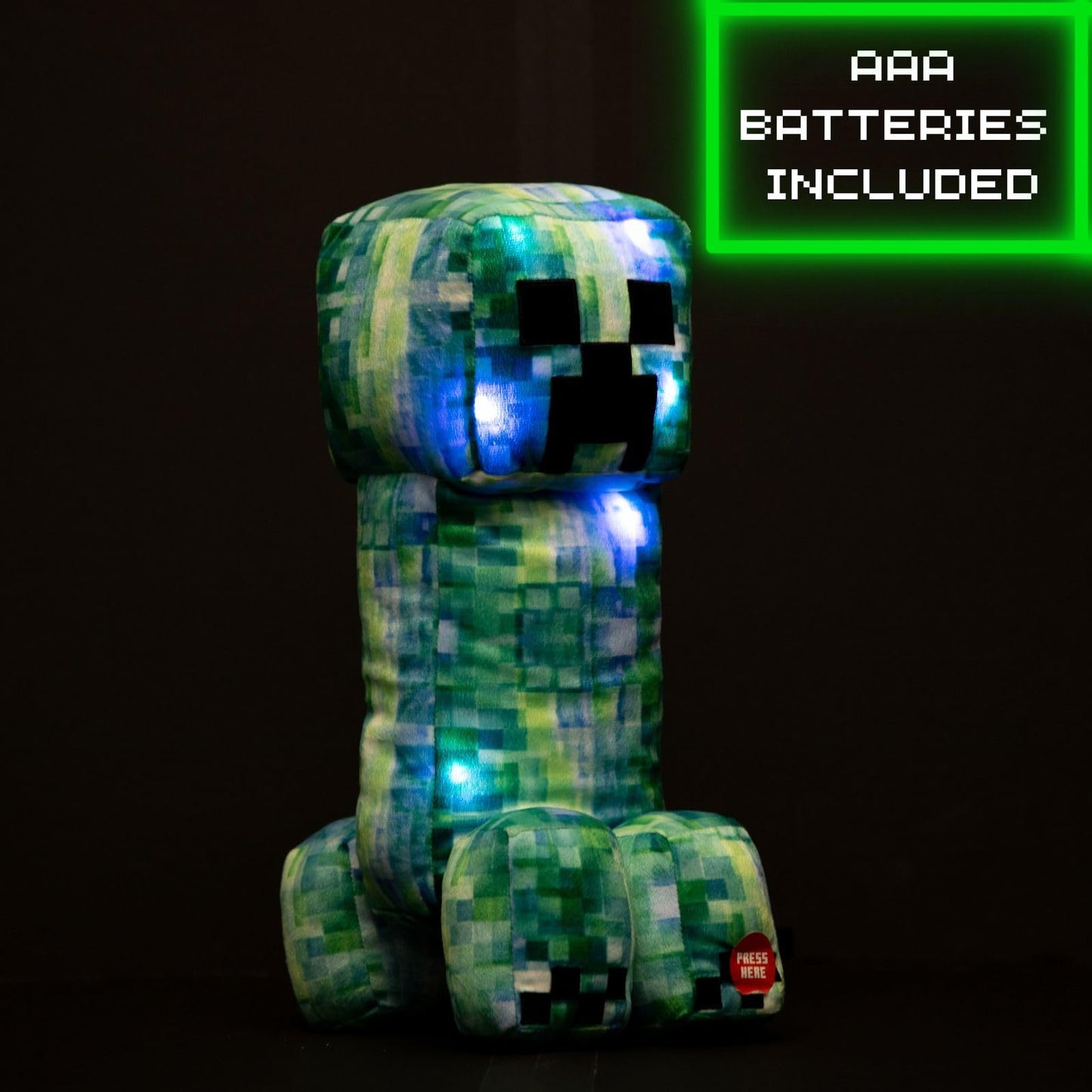 Jay Franco Kids Plush Light Up Pillow Buddy - Ultra-Soft Stuffed Cushion for Playroom & Bedding with LED Light, Green - Minecraft Creeper, 16 Inches