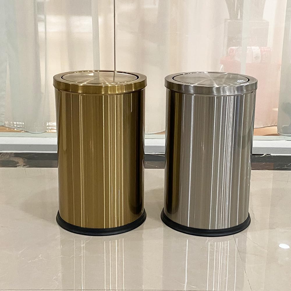 YOJIA 4.7 Gallon/18L Stainless Steel Bathroom Trash Can,Gold Garbage Bin with Swing Lid, Round, Elegant Waste Basket, for Toilet Bathroom Cafe Kitchen Office Hotel Home (18L-Gold)