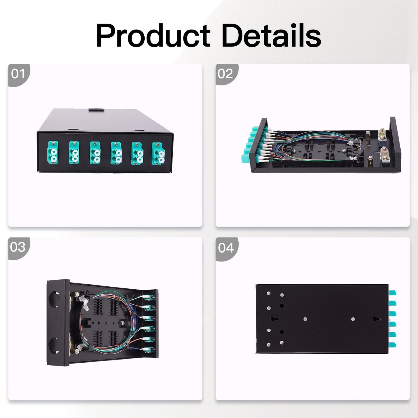 GESD LC-MM 6Port OM3 Box Cables 12 Port Wall Mount Fiber Enclosure with Spool OM3 Multimode LC-UPC Kit (Includes 1 Meter 12 Strand LC-UPC OM3 Pigtail and 6 Port Duplex OM3 LGX Loaded Panel, Black