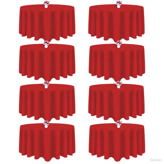 8 Packs 120 Inch Red Round Tablecloth in Diameter, Washable Polyester Fabric Tablecloths, Wrinkle Resistant Table Cloth for Wedding Party Banquet Dining