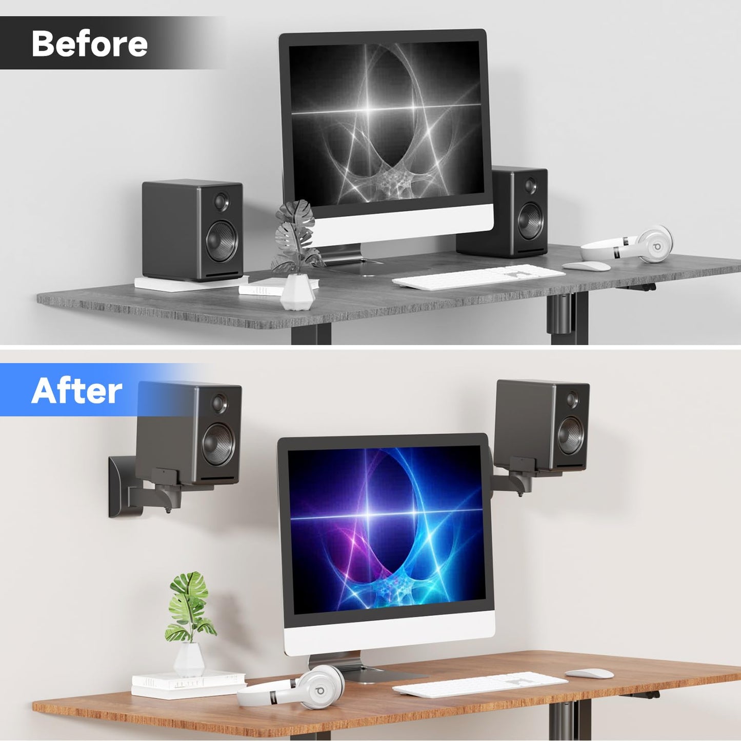 suptek Speaker Wall Mounts, Dual Speaker Stands for Surround Sound Speakers, Universal Speaker Bracket, Tilt Swivel Speaker Shelves Up to 55lbs Black (2 Pack)