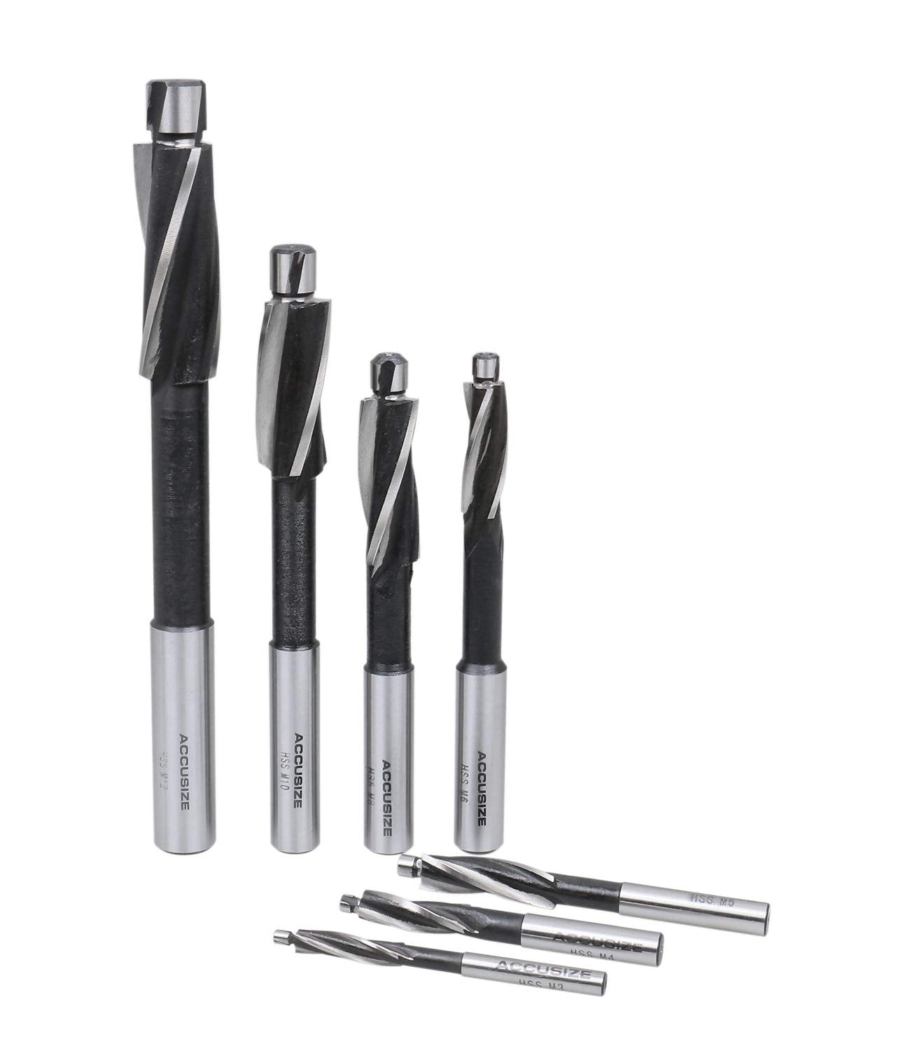 Accusize Industrial Tools 7 Pc Metric Hss Solid Capscrew Counterbore Set, 3 Flute, Straight Shank, 508S-007m