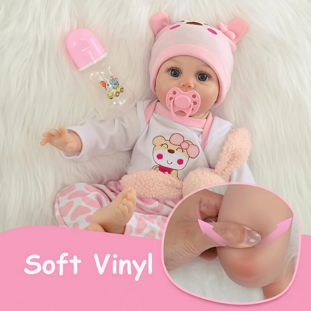Realistic Reborn Baby Doll Girl 22", Sweet Real Life Like Bebes de Silicona Reales Handmade, Lifelike Reborn Doll Soft Vinyl Weighted Gift Set with Birth Certificate & Feeding Kit Toys for Kids Age 3+