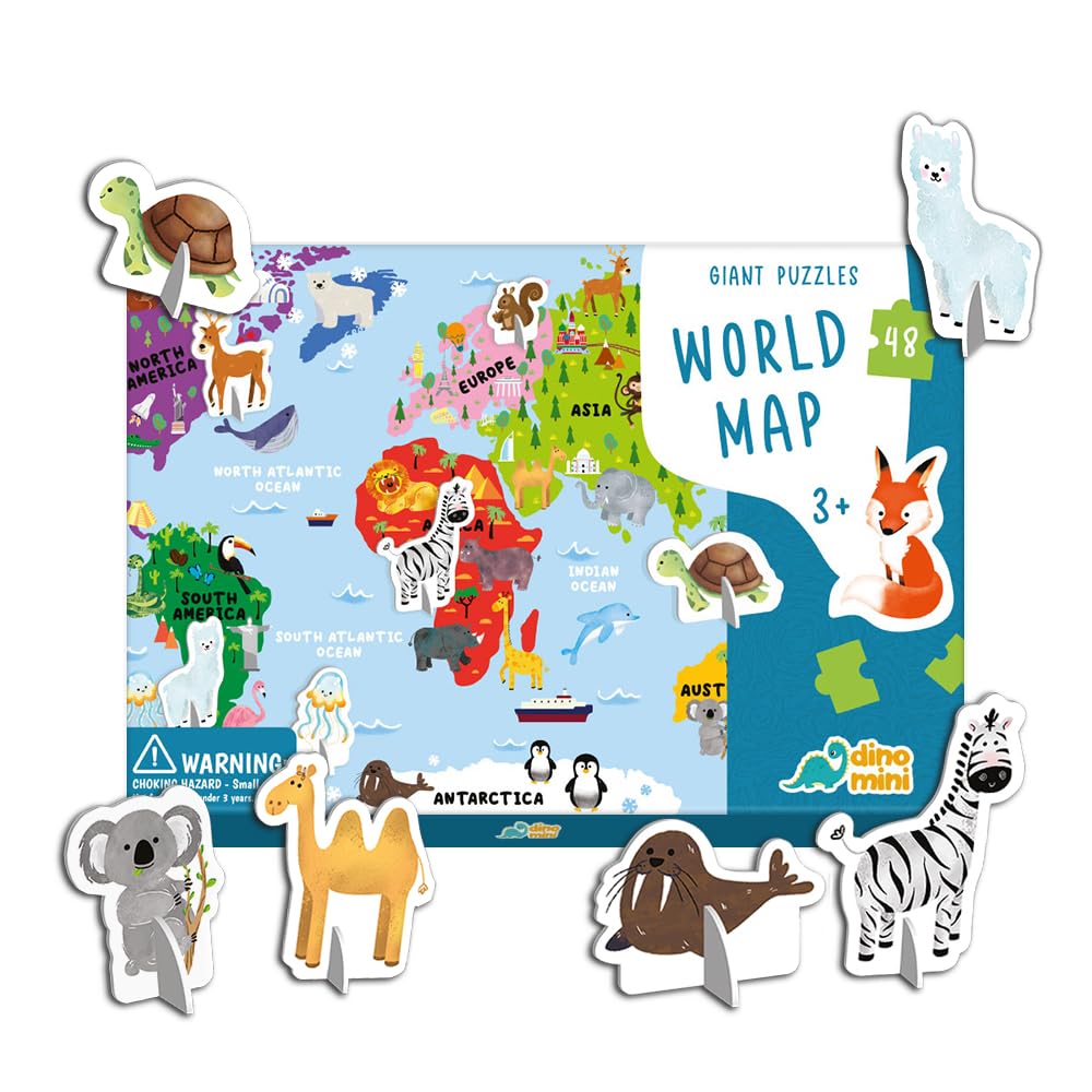 Giant Puzzles - Floor Puzzles for Preschoolers - with Interactive Standing Figures (World Map)