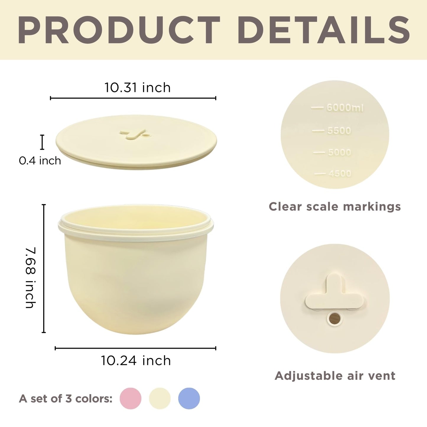 Jorivel 7 Qt 3-Pack Multicolor Silicone Liners with Vented Lids Compatible with KitchenAid Mixer, 2mm Extra-Thick Silicone Bowl Insert for Baking and Cooking, Mixer Parts & Accessories