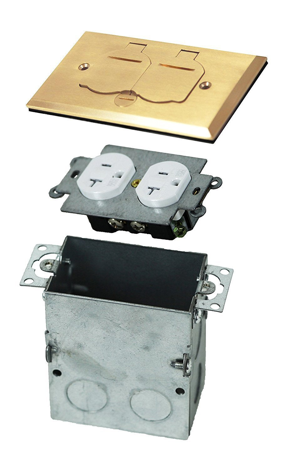 ENERLITES Flip Lid Cover Floor Box kit, 5” x 2.89” 1-Gang Cover, 20A Tamper-Weather Resistant Receptacle Outlets, Watertight Gasket, Corrosive Resistant Hardware, 975507-C, Brass (705507-C)