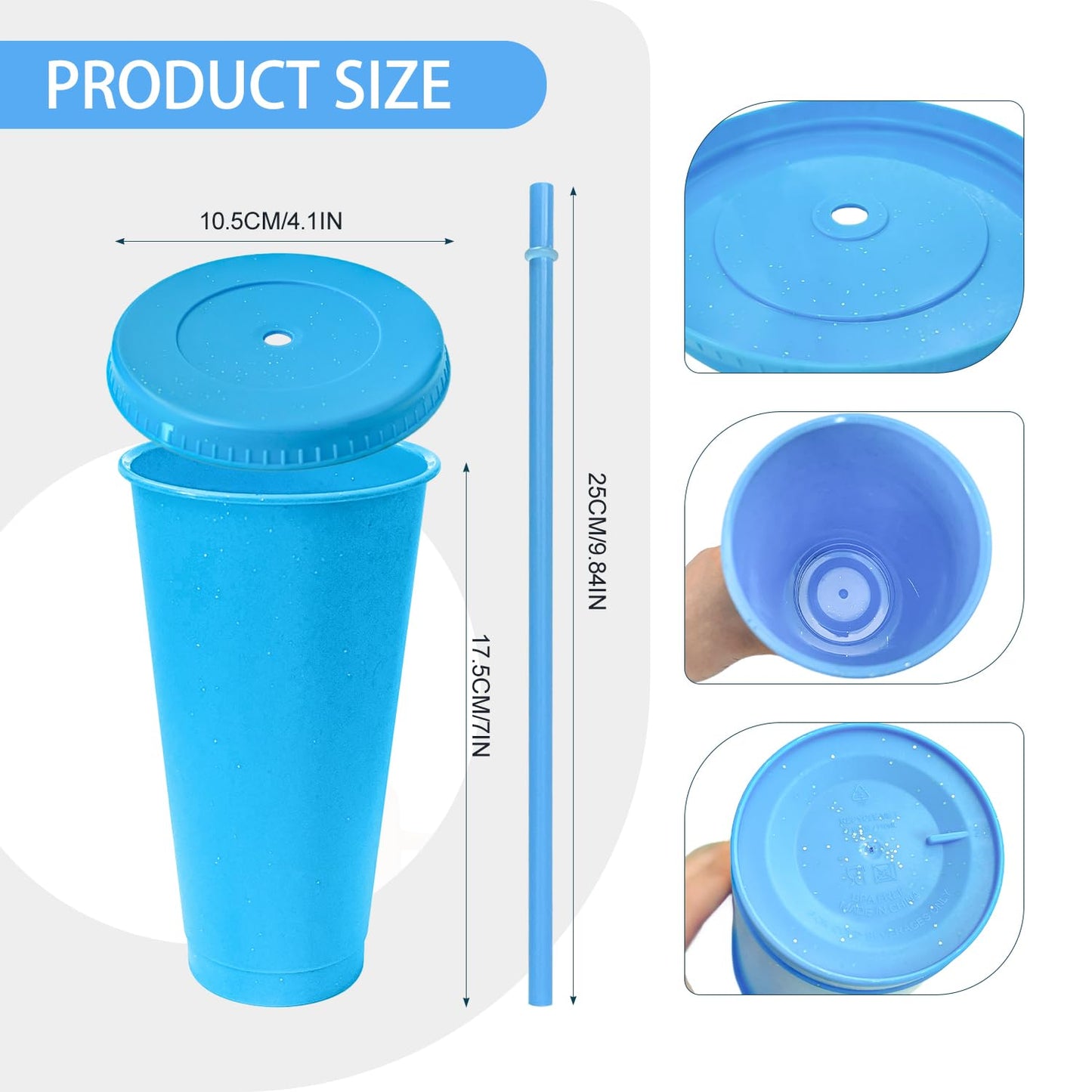 YOUKE OLA 72 Pack Glitter Plastic Cups with Lid and Straw, 24 oz Bulk Reusable Cup for Coffee Cup for Adult Birthday Party (Mix Color)