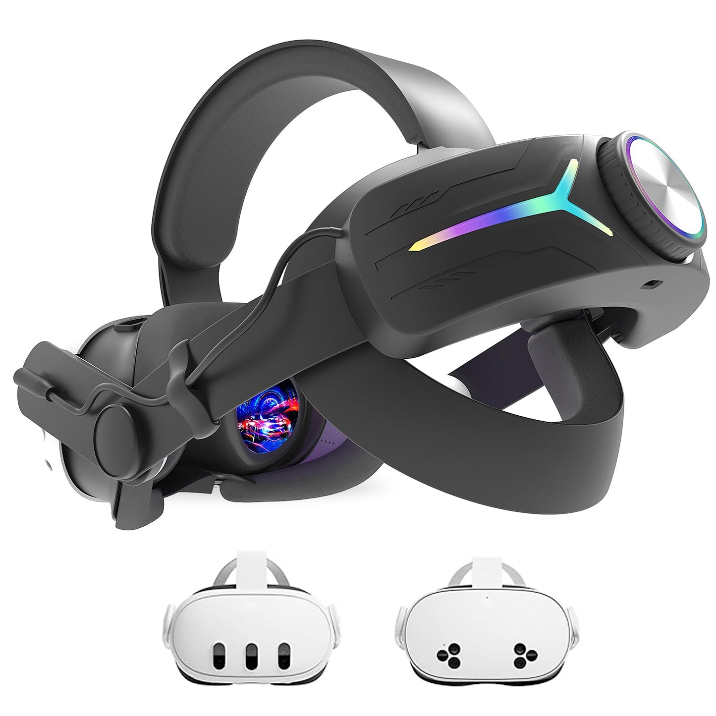 MLemonVR Comfortable Headset Accessory for Oculus/Meta Quest 3/3S,RGB Lights with Battery,Quick Charge for Extended Play, Removable Battery,Adjustable Elite (Black)