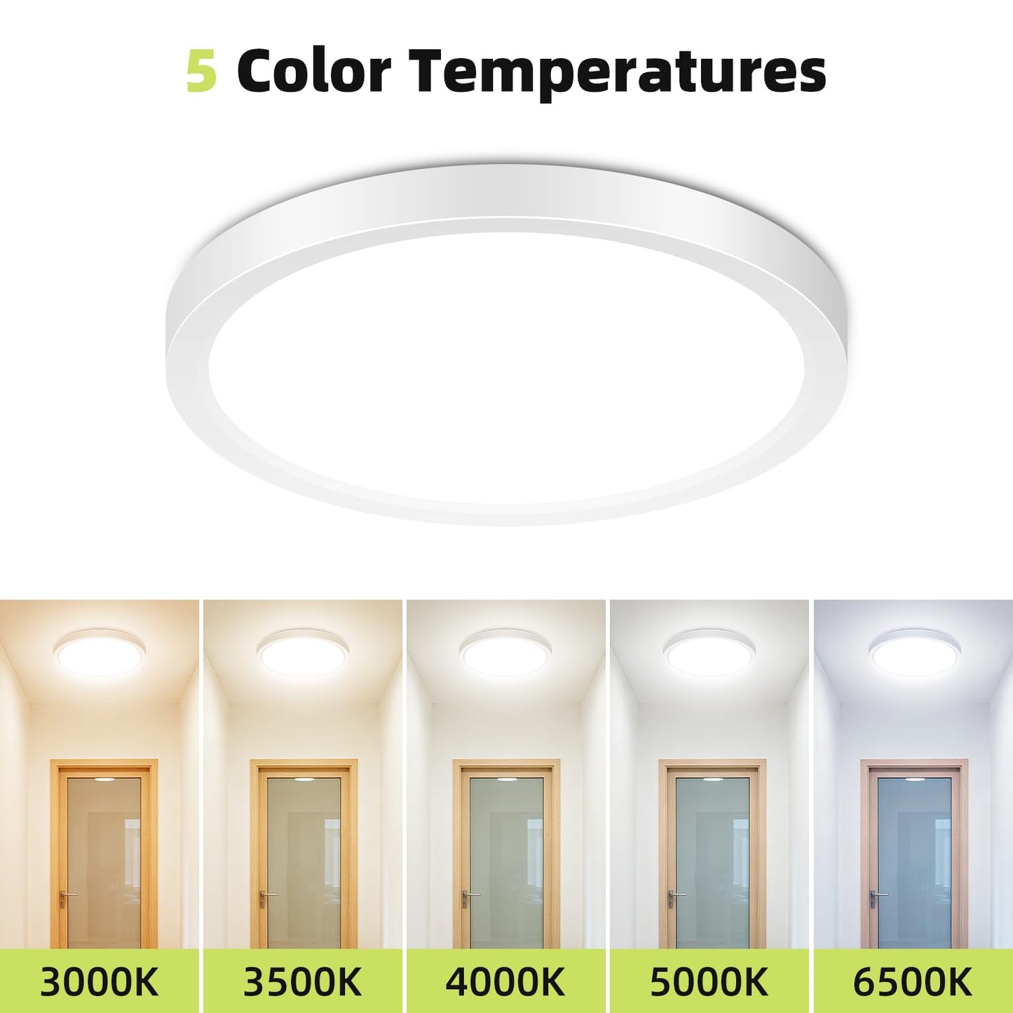 hepside LED Flush Mount Ceiling Light, 7Inch 15W LED Ceiling Lights,5 Color Temperatures in One,Ultra-Thin Flush Mount Light Fixture for Hallway,Kitchen,Bathroom,Bedroom,Dining Room,Office （8 Pack）