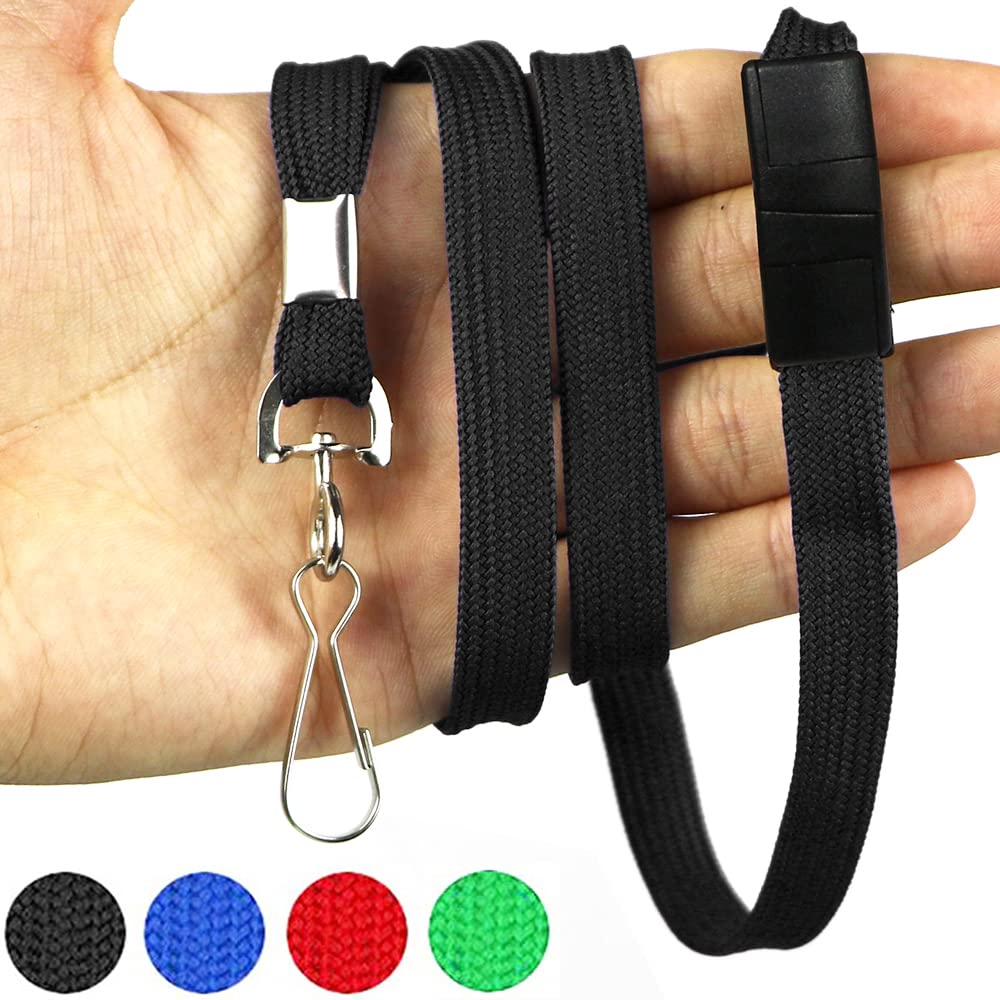 Lanyards Safety Black Lanyards Neck Flat Premium Breakaway Badge Lanyard with J-Hook for ID Nametag Badge Holder (Black, 50 PCS)