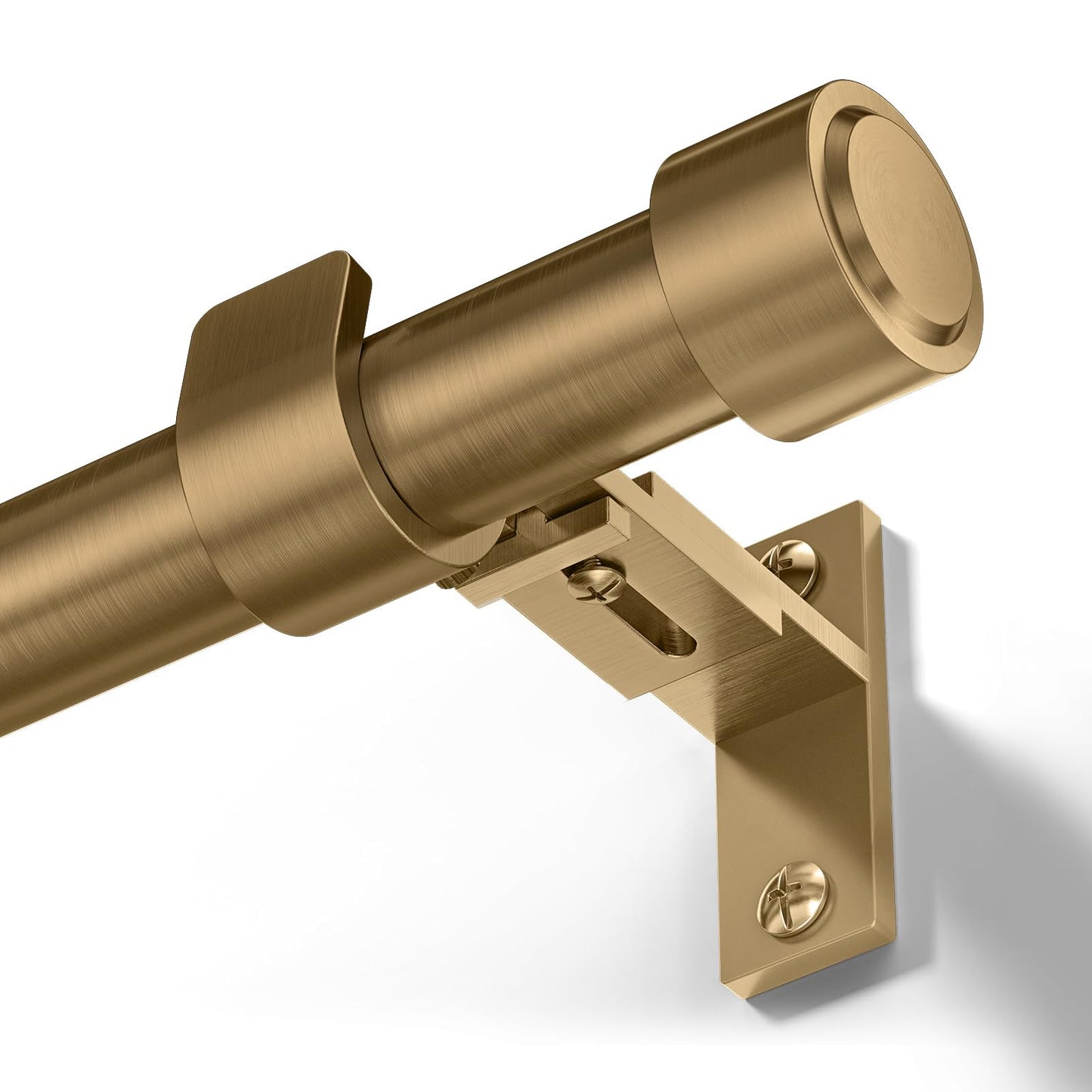 Warm Gold Brass Curtain Rod 36-144 Inches Adjustable, 1" Diameter Heavy Duty Window Rod with Solid Aluminum Finials & Heavy Duty Brackets for Bedroom Living Room Kitchen