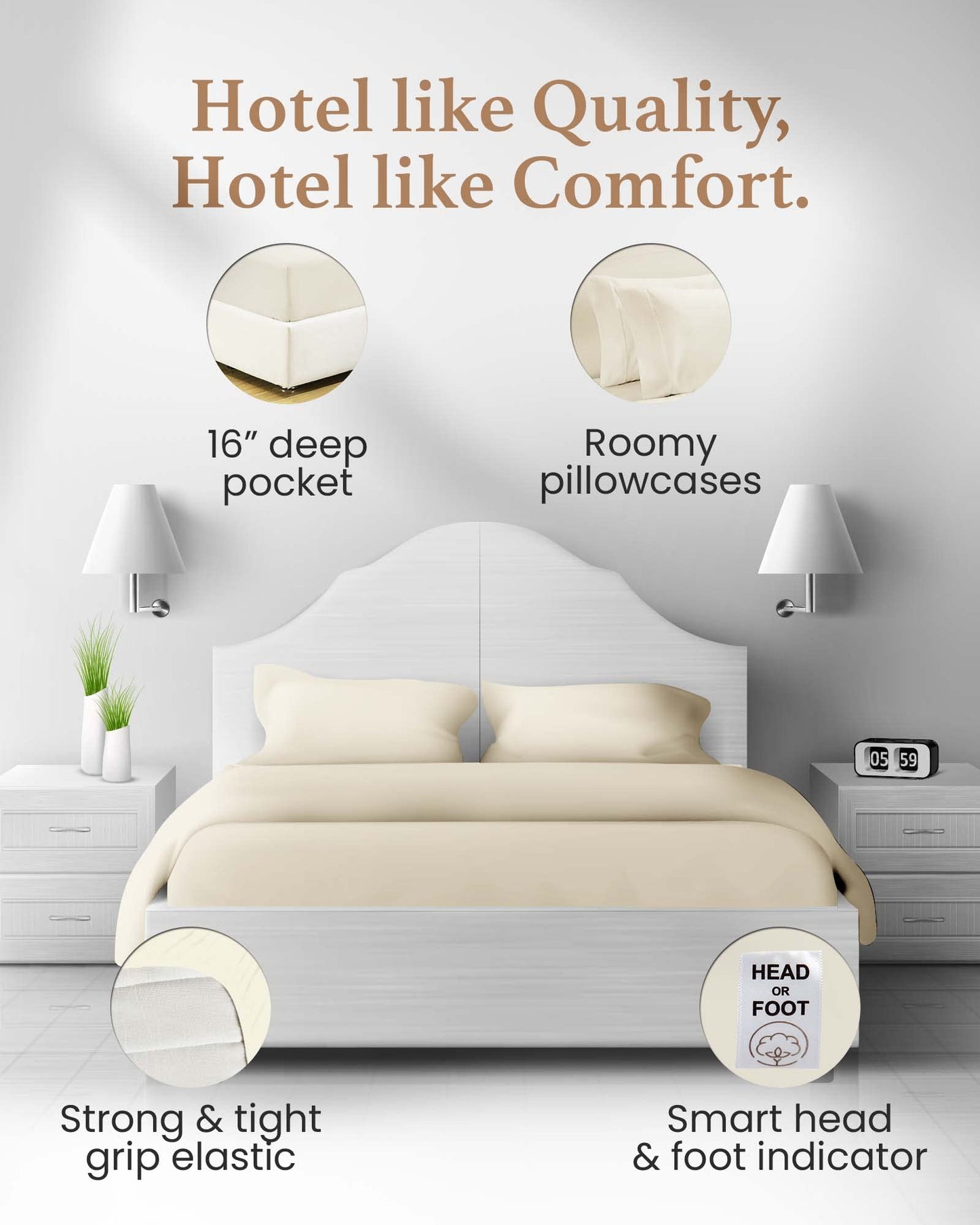 Good Sleep Cotton Bedding - King Size 4-Piece Sheet Set, 800 TC, Extra Deep Pocket, Soft & Breathable, Sateen Weave - Ivory
