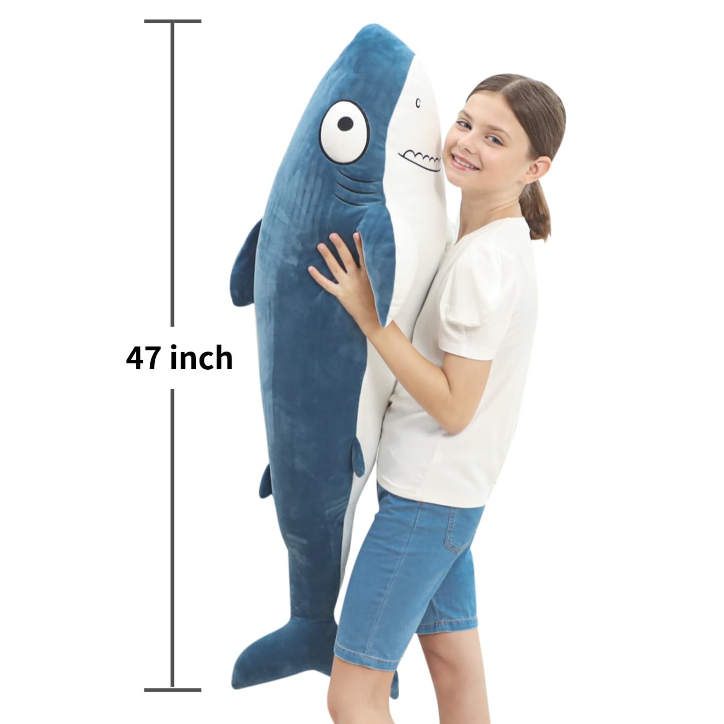 HAIJUNYA 48” Blue Giant Sharks Plush, Large Whale Shark Stuffed Animals, Big Ocean Sea Fish Squishy Body Pillow Soft Plushies Toys, Gifts for Kids Girls Boys, Birthday Easter