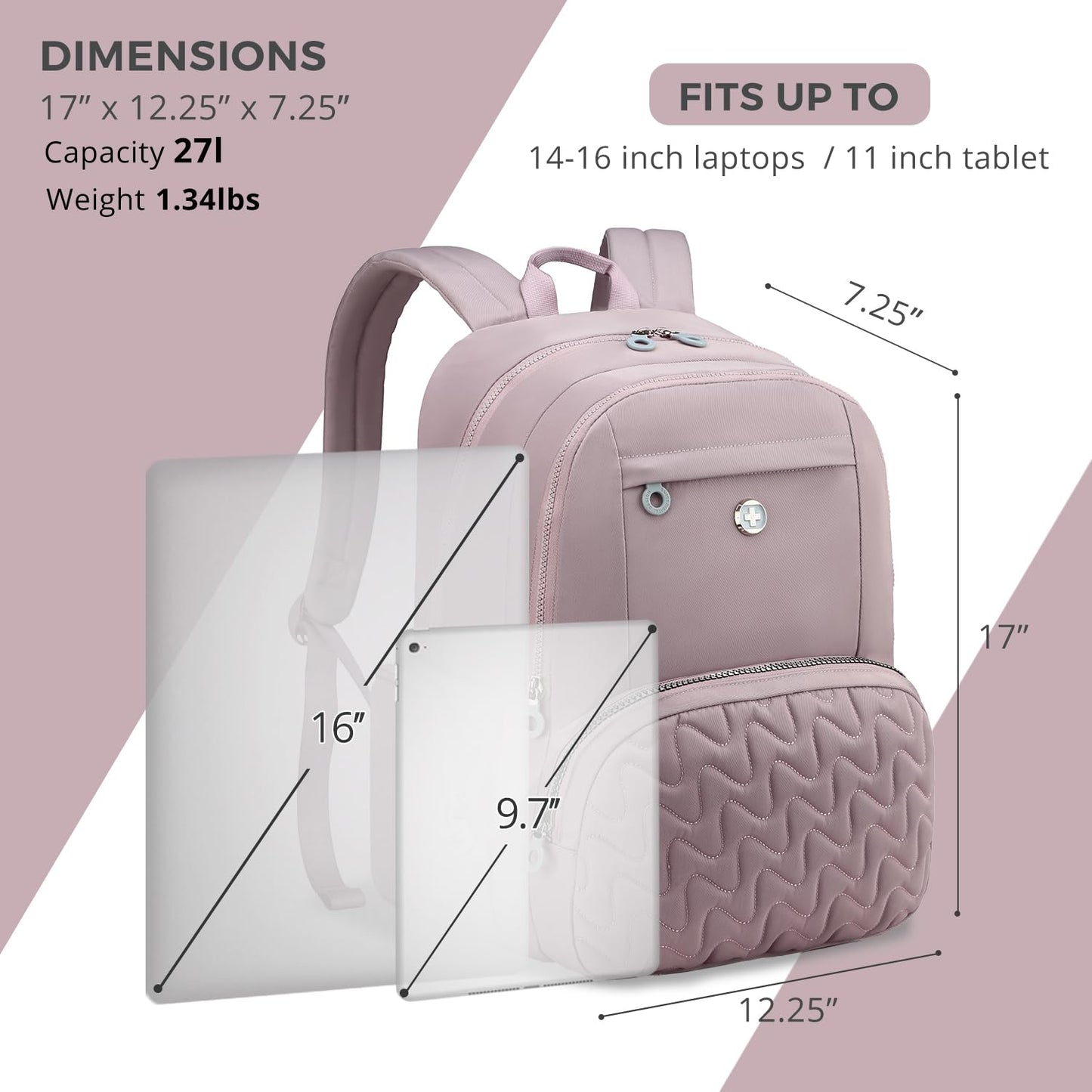Swissdigital Design Backpack for Women, 15.6 inch Laptop College Pink Medium Simple Modern Backpacks for School with USB Charging Port for Womens Girls | SD1711-82