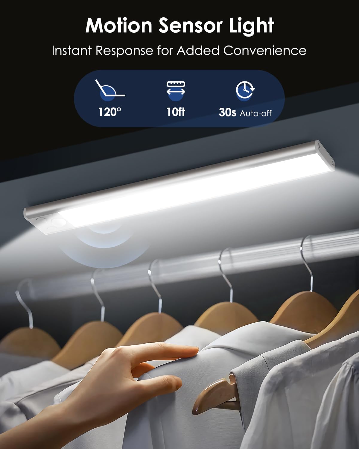 5-Pack Under Cabinet Lighting, 68LED 2000mAh Rechargeable Battery Operated Motion Sensor Light Indoor, 3 Color Wireless Dimmable Closet Lights, Magnetic Under-Counter Light Fixtures for Kitchen, Home