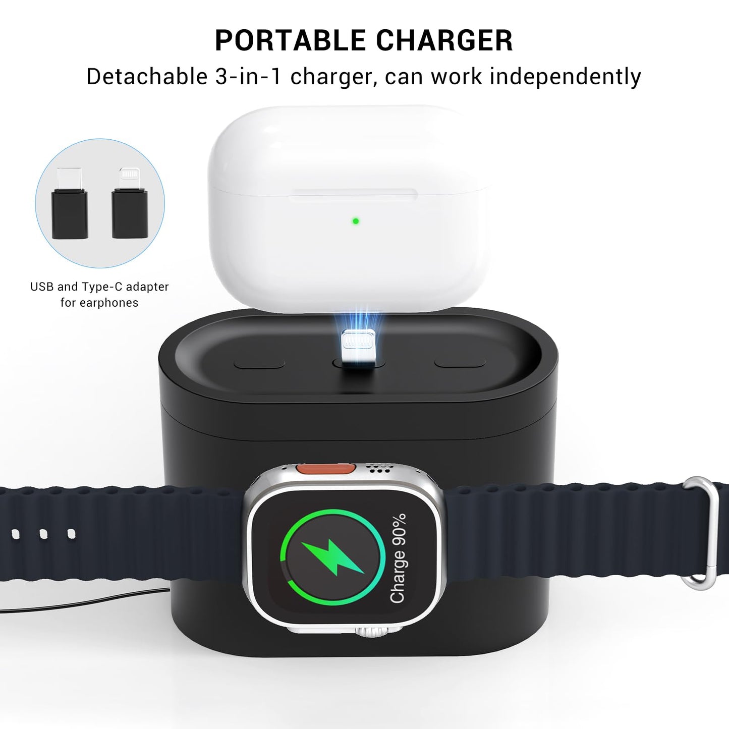 7 in 1 Charging Station for iPhone, Wireless Charging Station, Alarm Clock, Night Light, Wireless Charger for iPhone 16 15 14 13 12 Pro Max & Apple Watch - Charging Stand Dock for AirPods