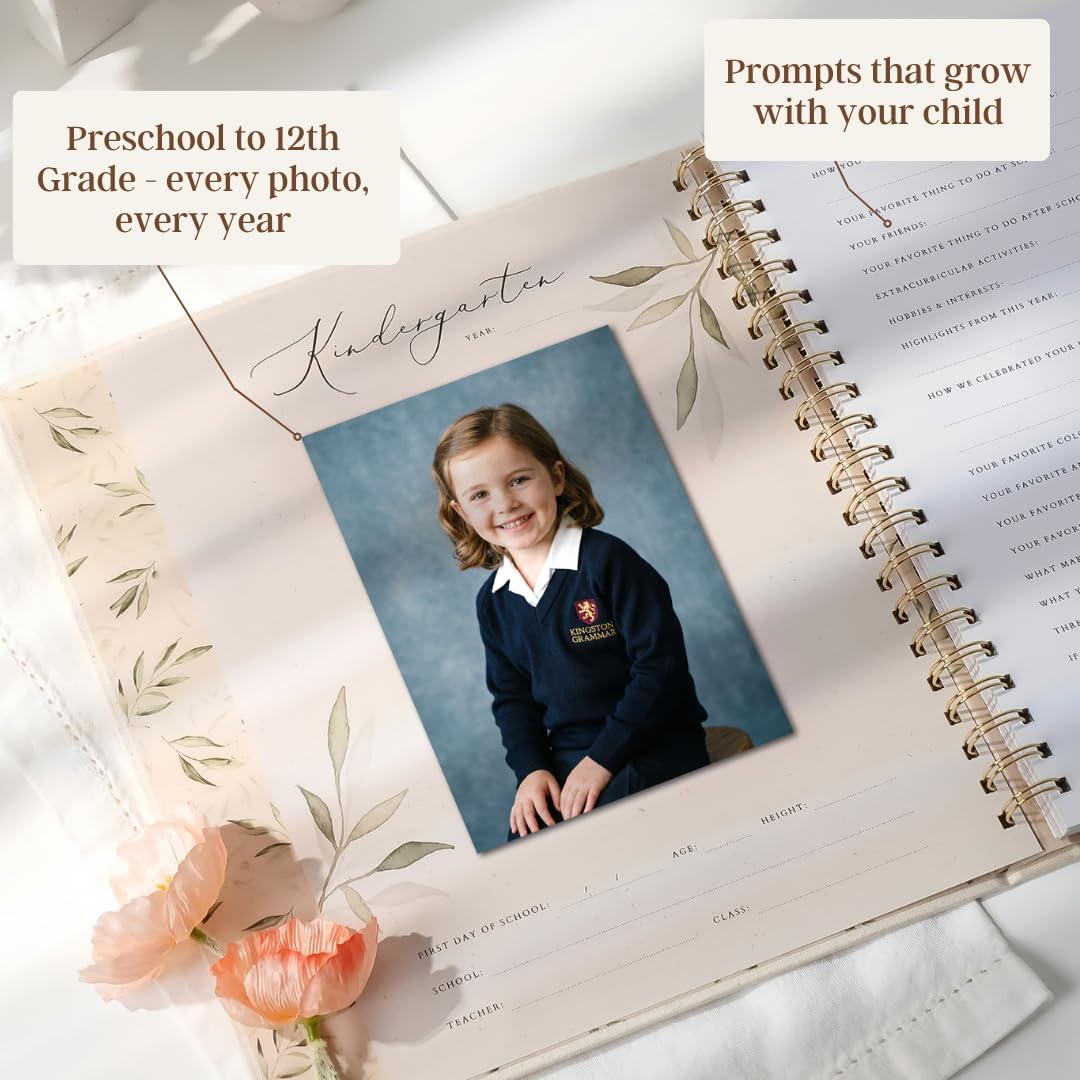 Peachly My School Years Memory Book for Kids & School Photo Album – School Picture Photo Album Childhood Memory Book - School Keepsake Organizer School Days (Beige - Preschool to 12th Grade)