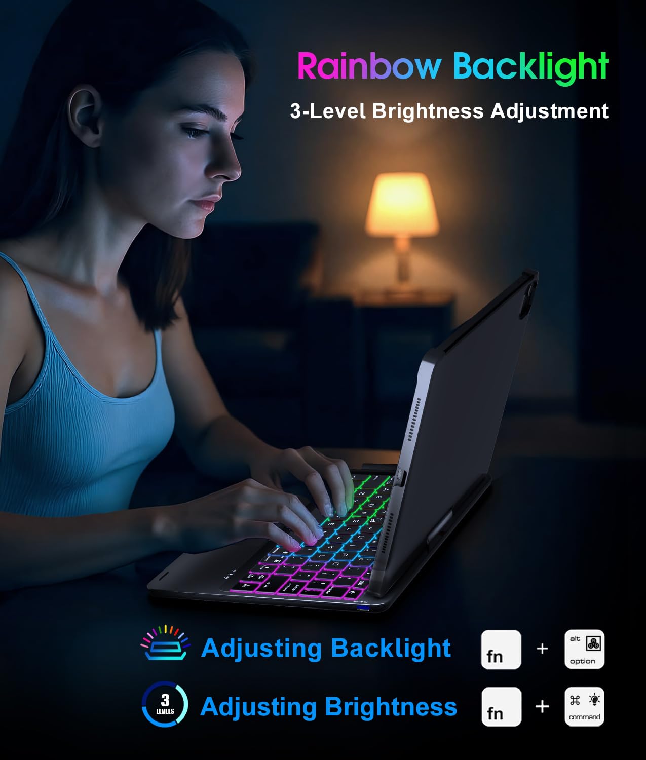 Baisla iPad 10th Generation Case with Keyboard 10.9" & iPad 11th (A16) & iPad Air 11 (M3/M2), Multi Trackpad, 360 Swivel & Rainbow Backlit for iPad Air 5th/4th,iPad Pro 11 4th/3rd/2nd/1st - Black