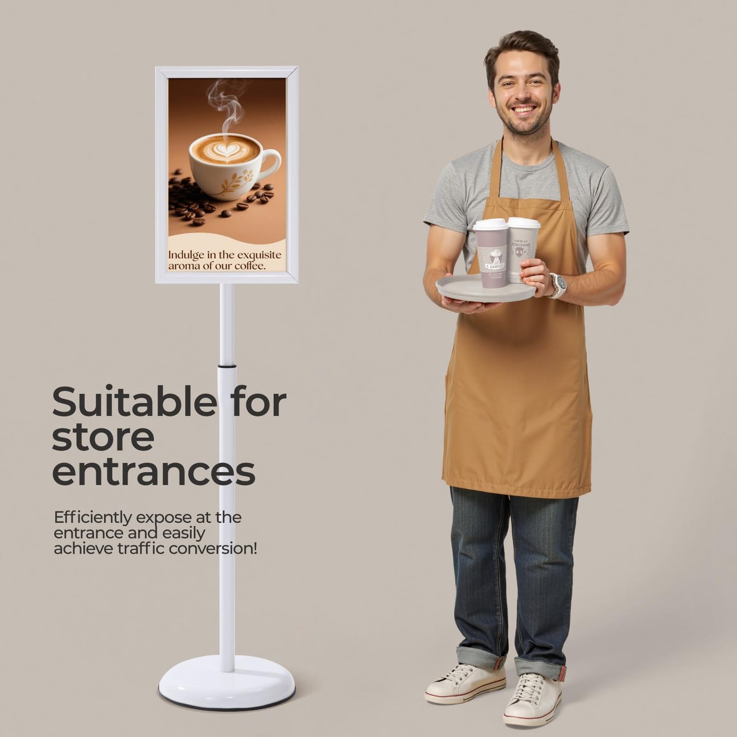 YIYO sign stand，floor sign holder poster stand heavy duty pedestal signage stand for display (WHITE, 8.5*11)