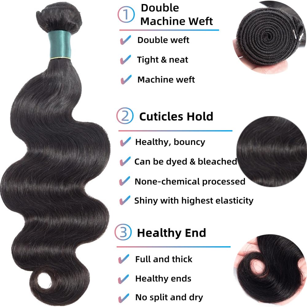 Superfect Human Hair Bundles 20 22 24 Inch Body Wave Bundles Human Hair 12A 100% Unprocessed Brazilian Virgin Hair Weave 3 Bundles Deals Human Hair Natural Black Color (20 22 24, Body Wave 3 Bundles)